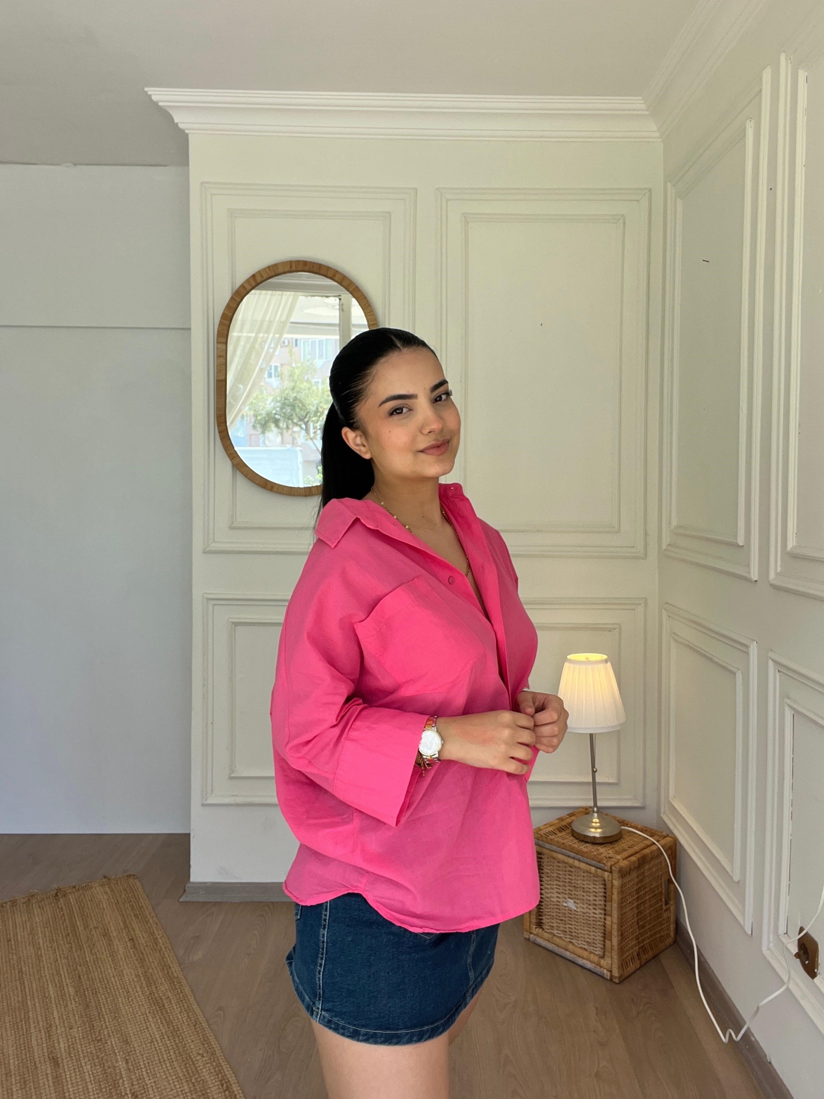 Truvakar Kol Tülbent Kumaş Gömlek Fuşya