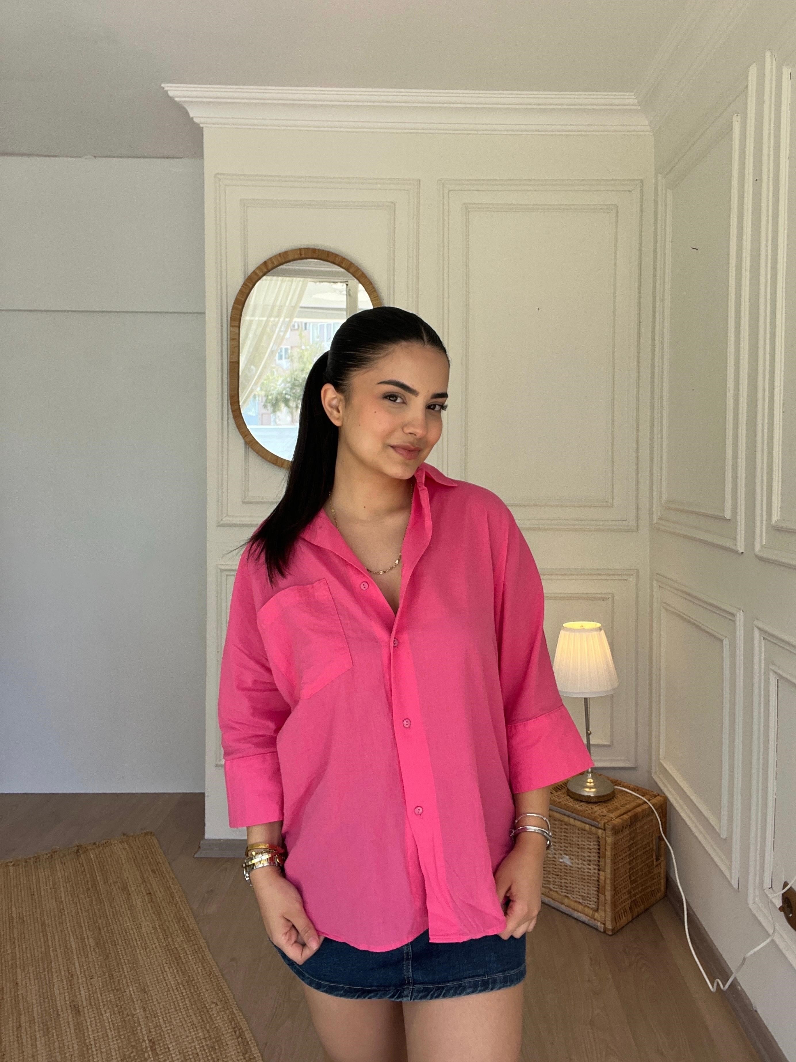 Truvakar Kol Tülbent Kumaş Gömlek Fuşya