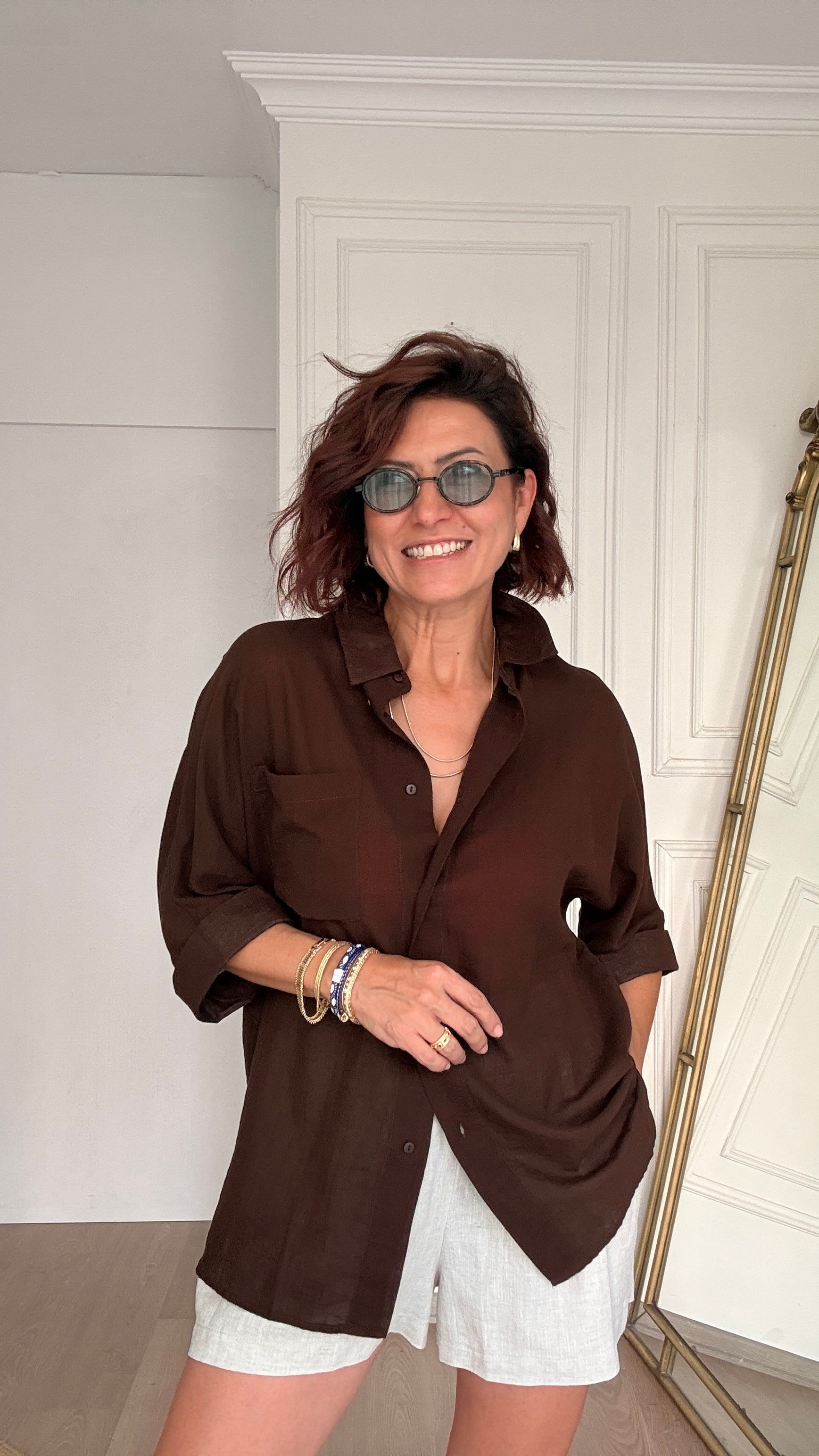 Truvakar Kol Tülbent Kumaş Gömlek Kahverengi