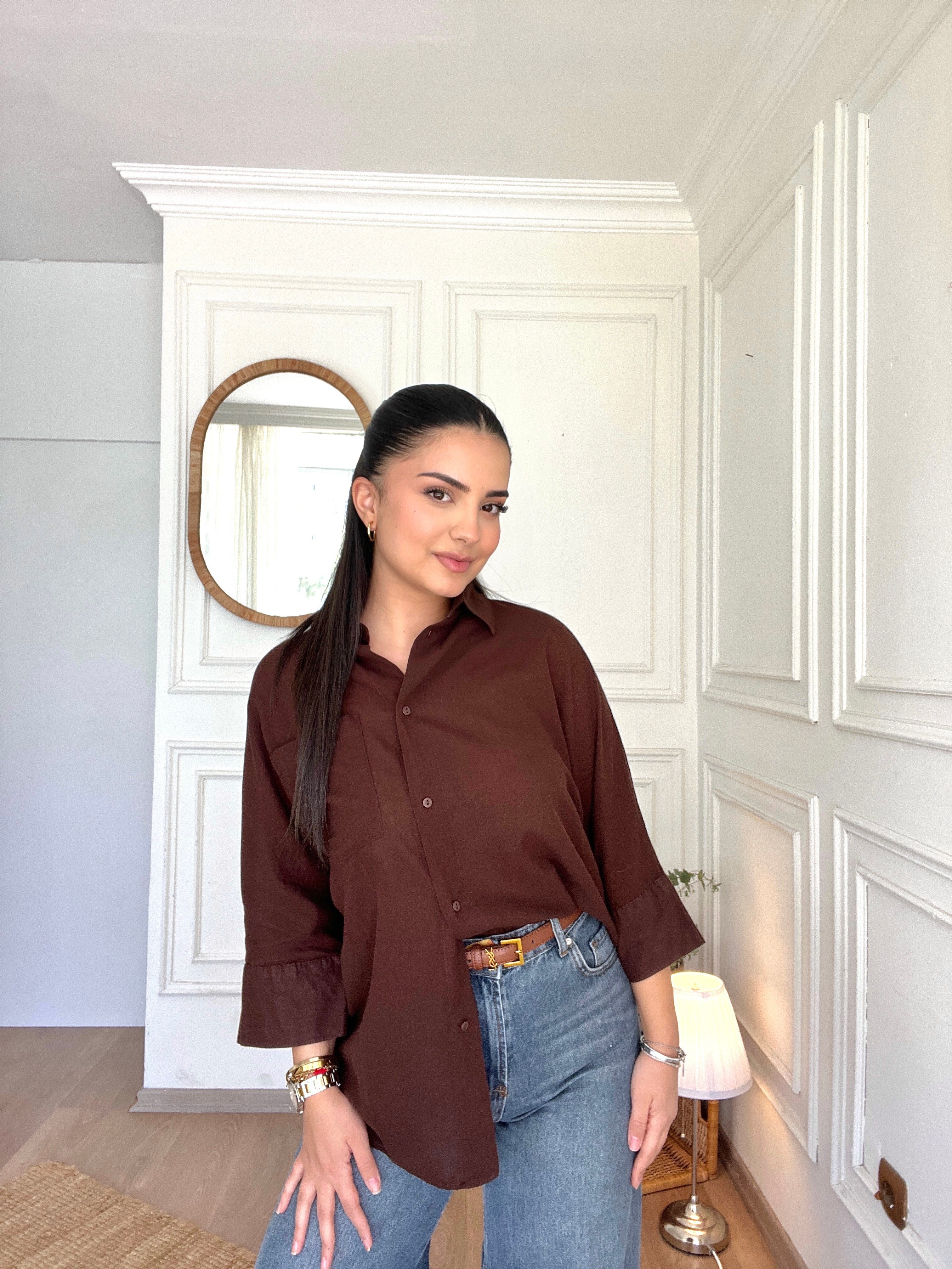 Truvakar Kol Tülbent Kumaş Gömlek Kahverengi