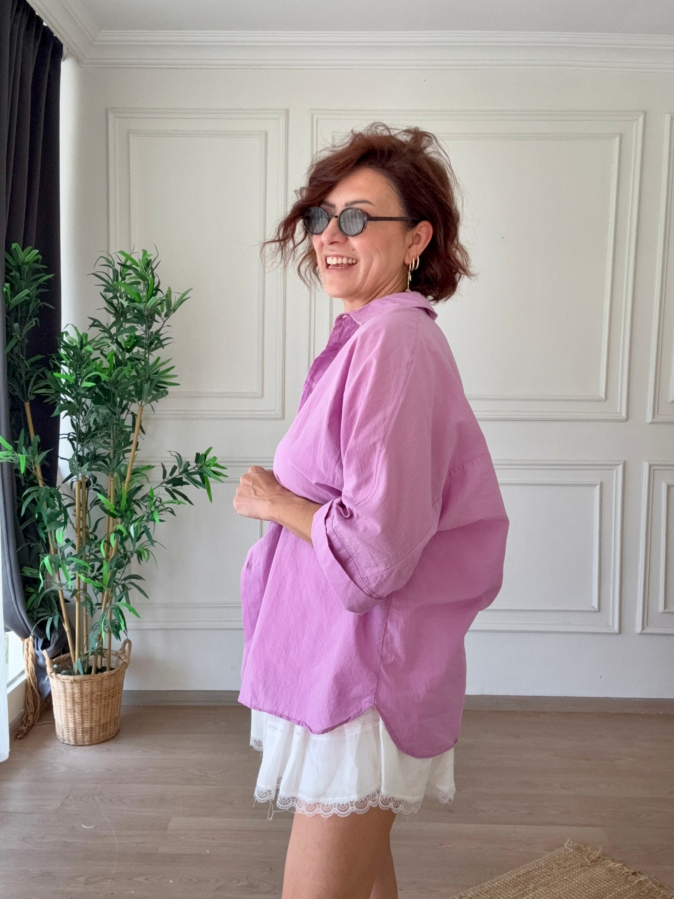 Truvakar Kol Tülbent Kumaş Gömlek Lila