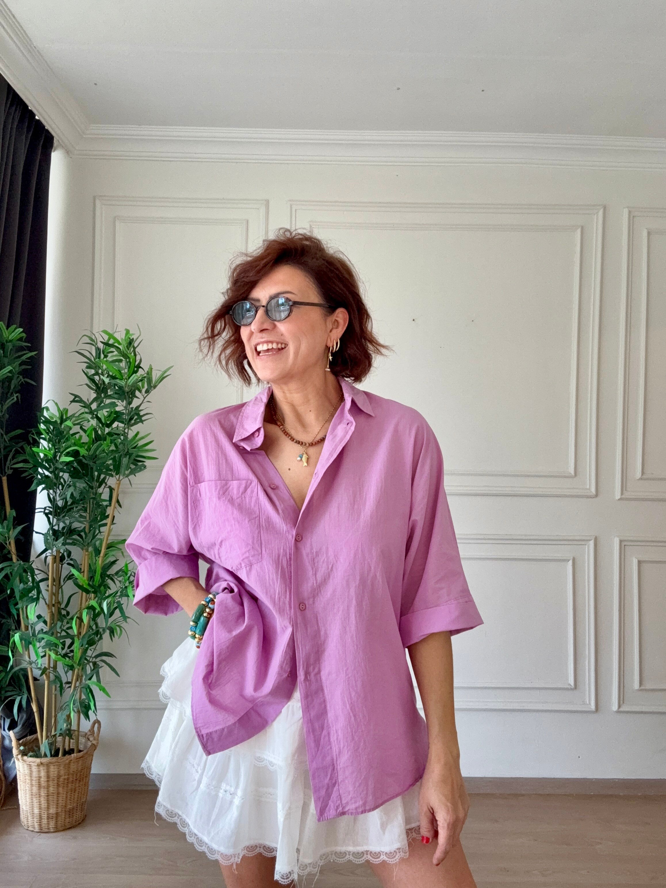Truvakar Kol Tülbent Kumaş Gömlek Lila