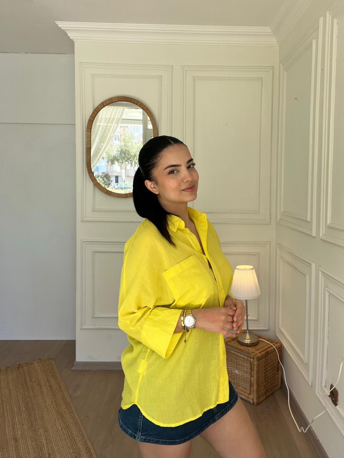 Truvakar Kol Tülbent Kumaş Gömlek Neon Sarı