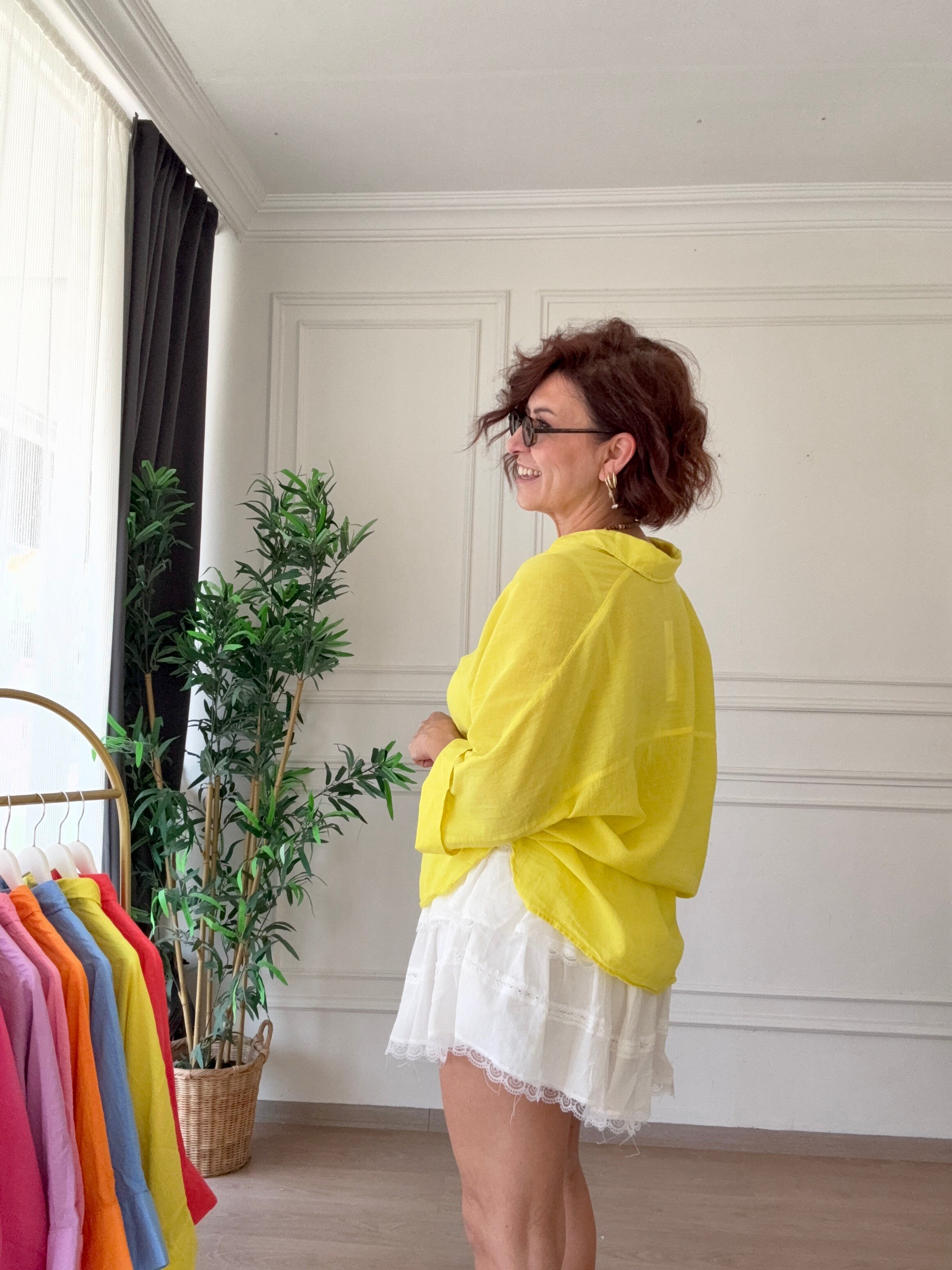 Truvakar Kol Tülbent Kumaş Gömlek Neon Sarı