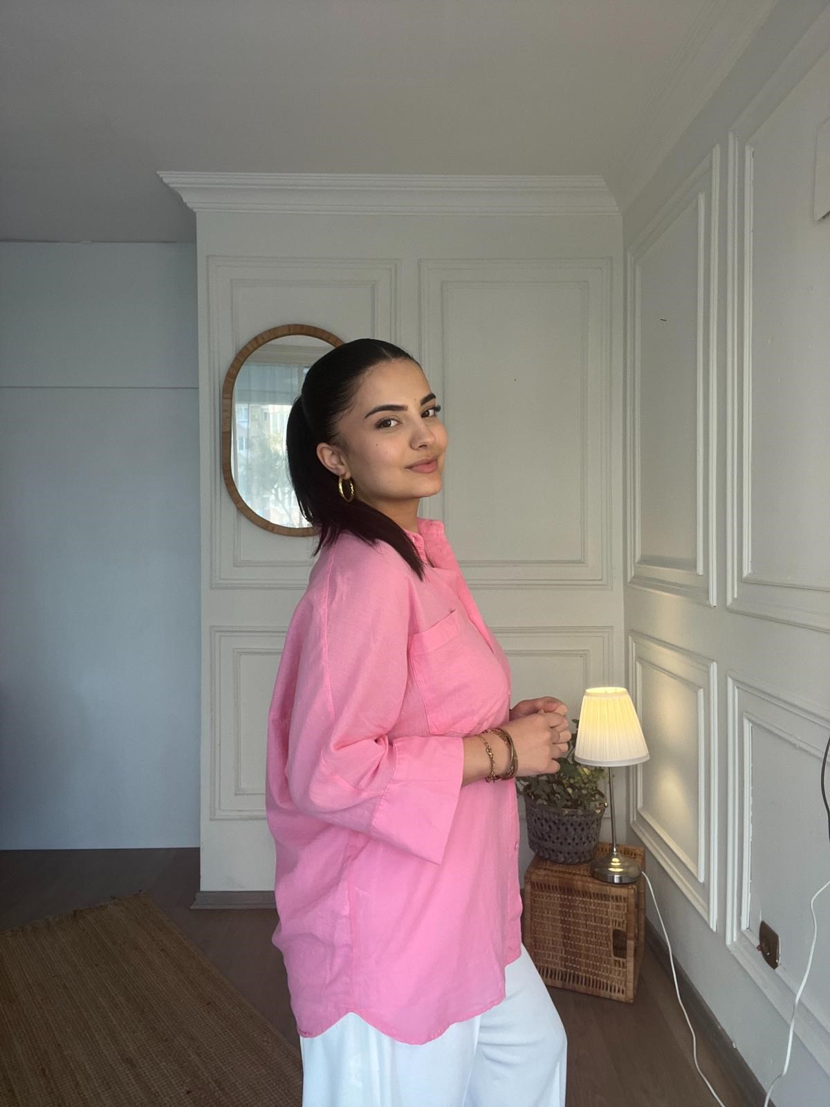 Truvakar Kol Tülbent Kumaş Gömlek Pembe
