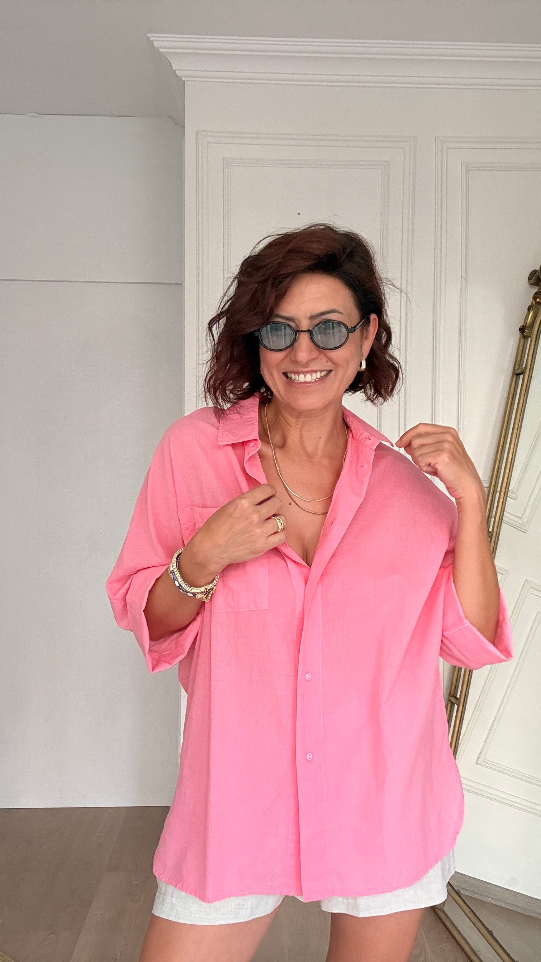Truvakar Kol Tülbent Kumaş Gömlek Pembe