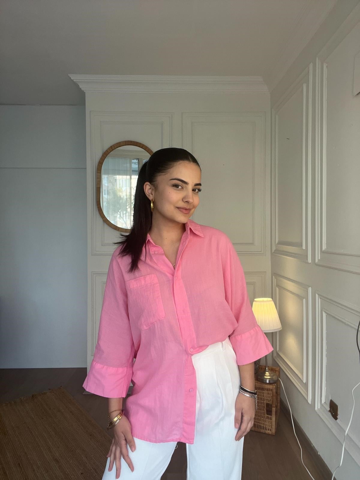 Truvakar Kol Tülbent Kumaş Gömlek Pembe