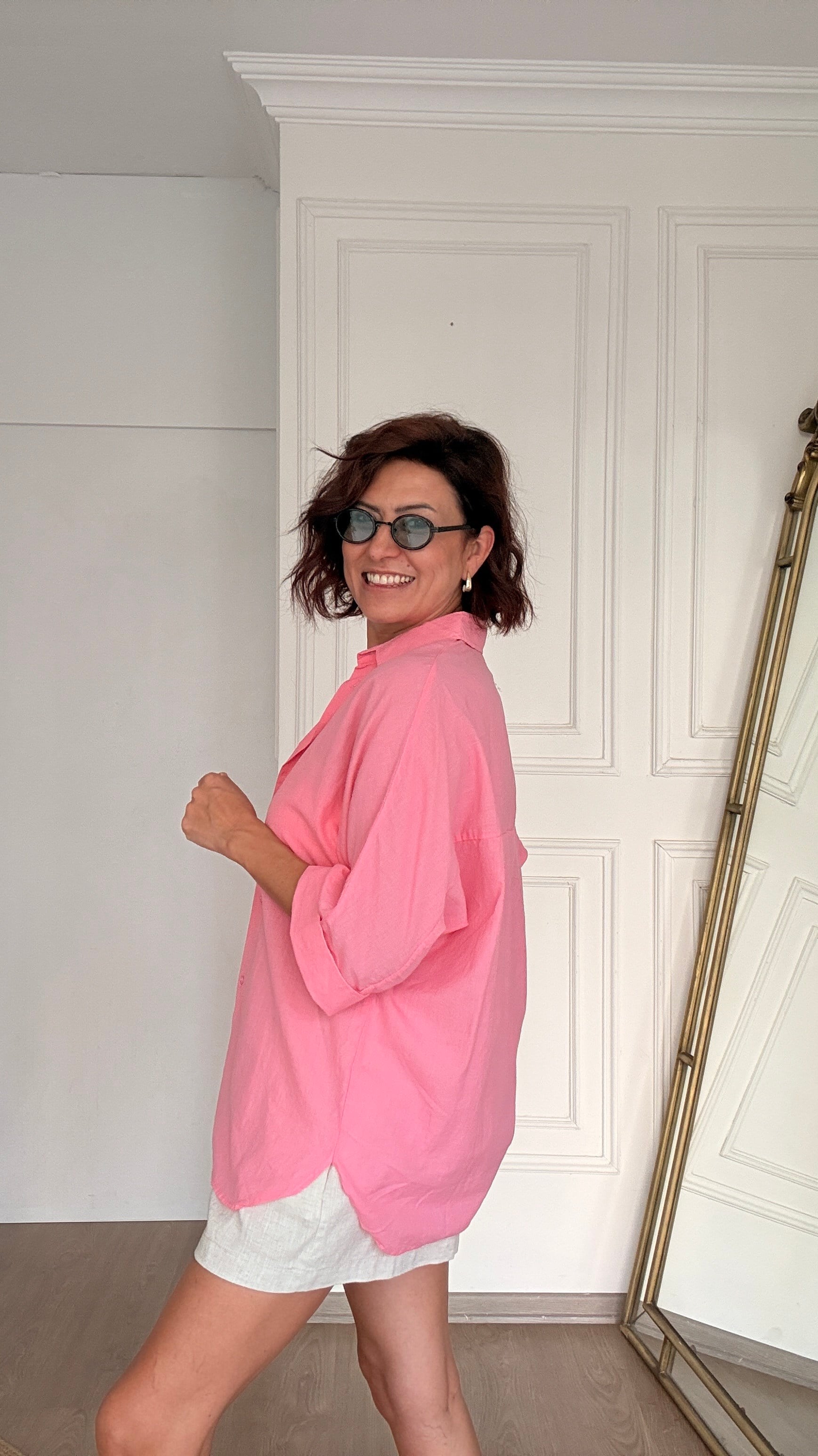 Truvakar Kol Tülbent Kumaş Gömlek Pembe