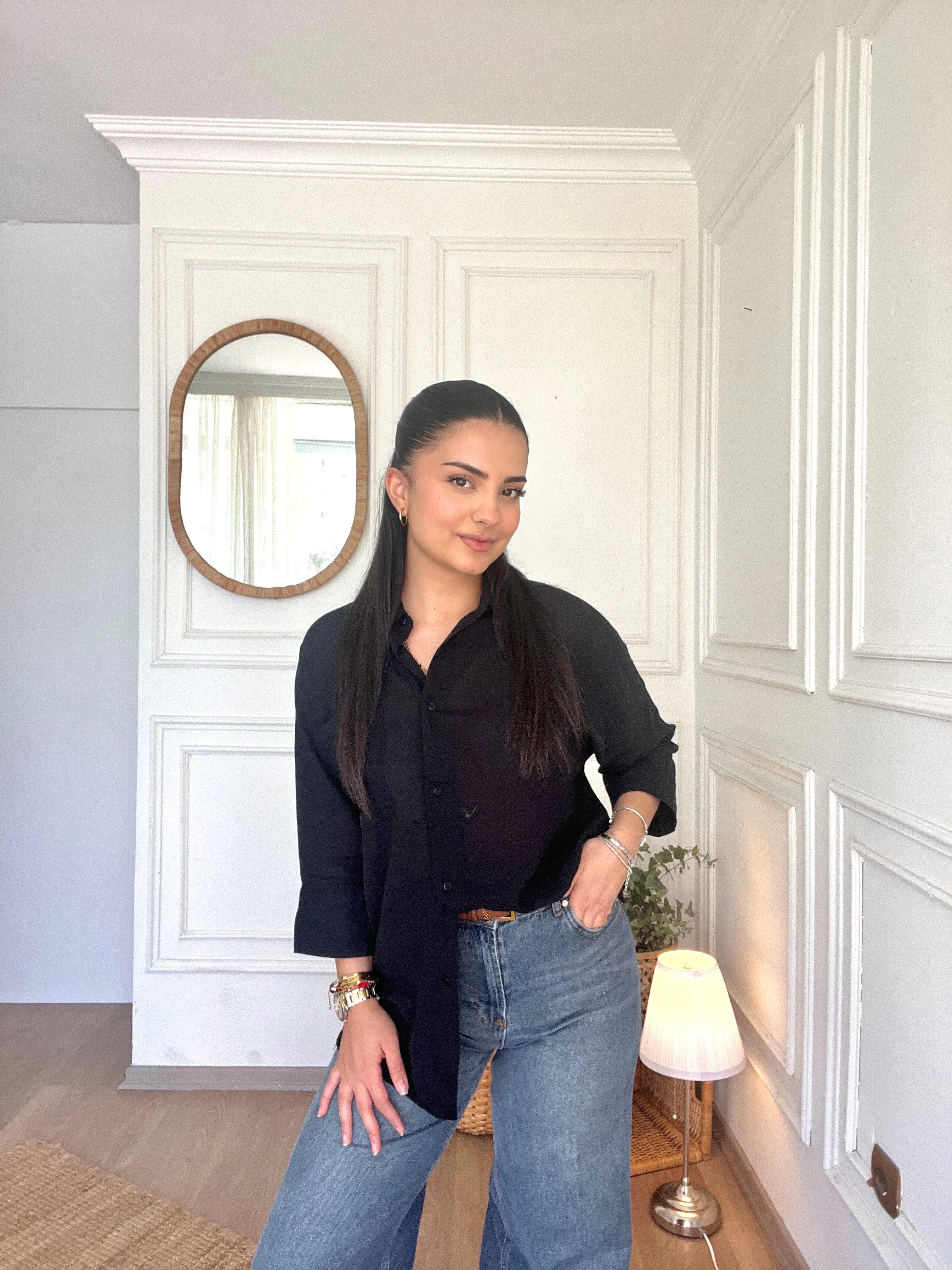 Truvakar Kol Tülbent Kumaş Gömlek Siyah