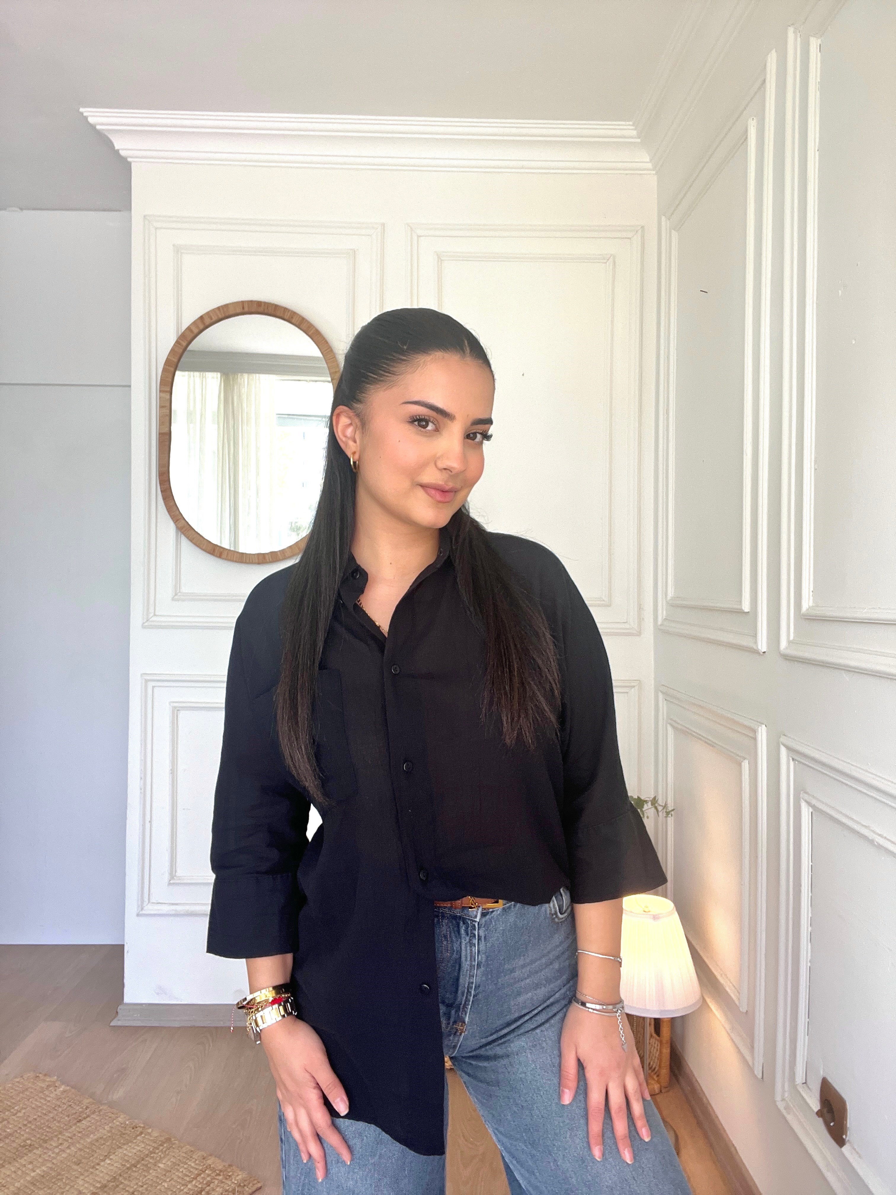 Truvakar Kol Tülbent Kumaş Gömlek Siyah