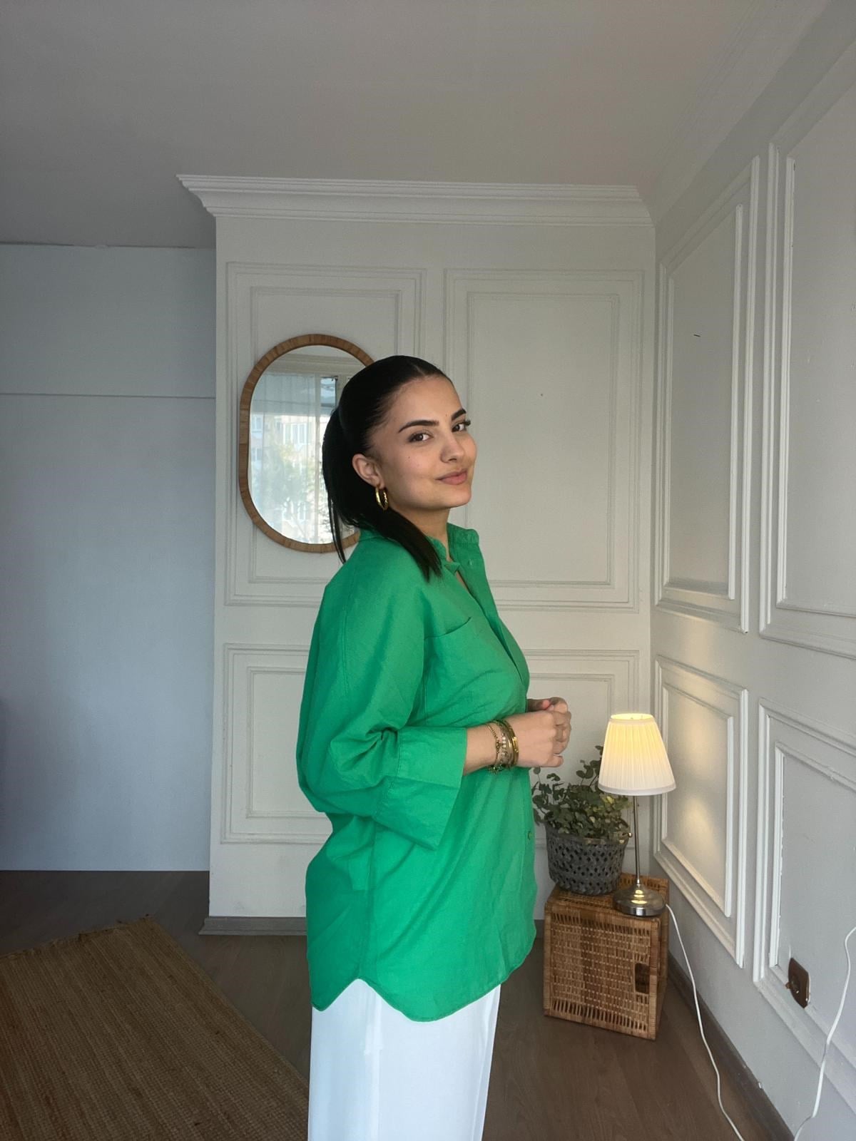 Truvakar Kol Tülbent Kumaş Gömlek Yeşil