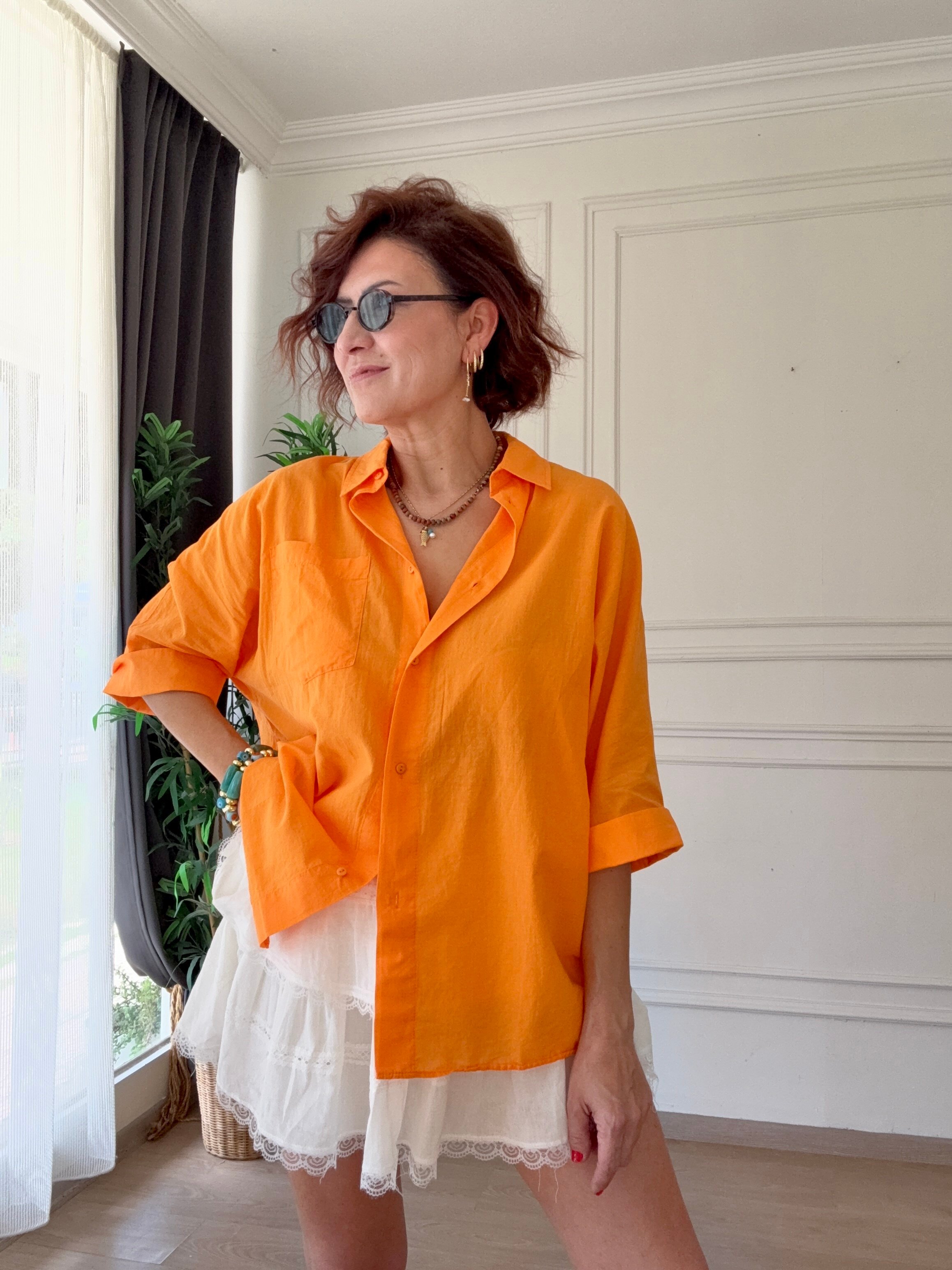 Tülbent Kumaş Gömlek Turuncu