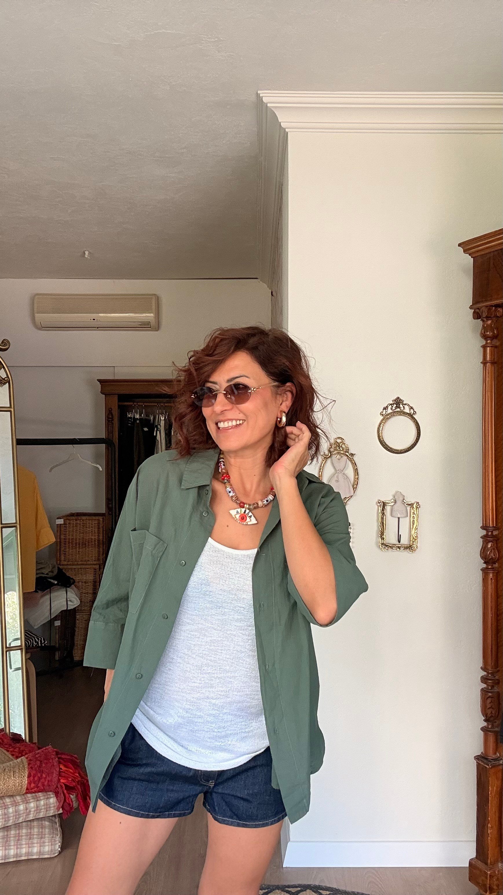Tülbent Kumaş Gömlek Yeşil