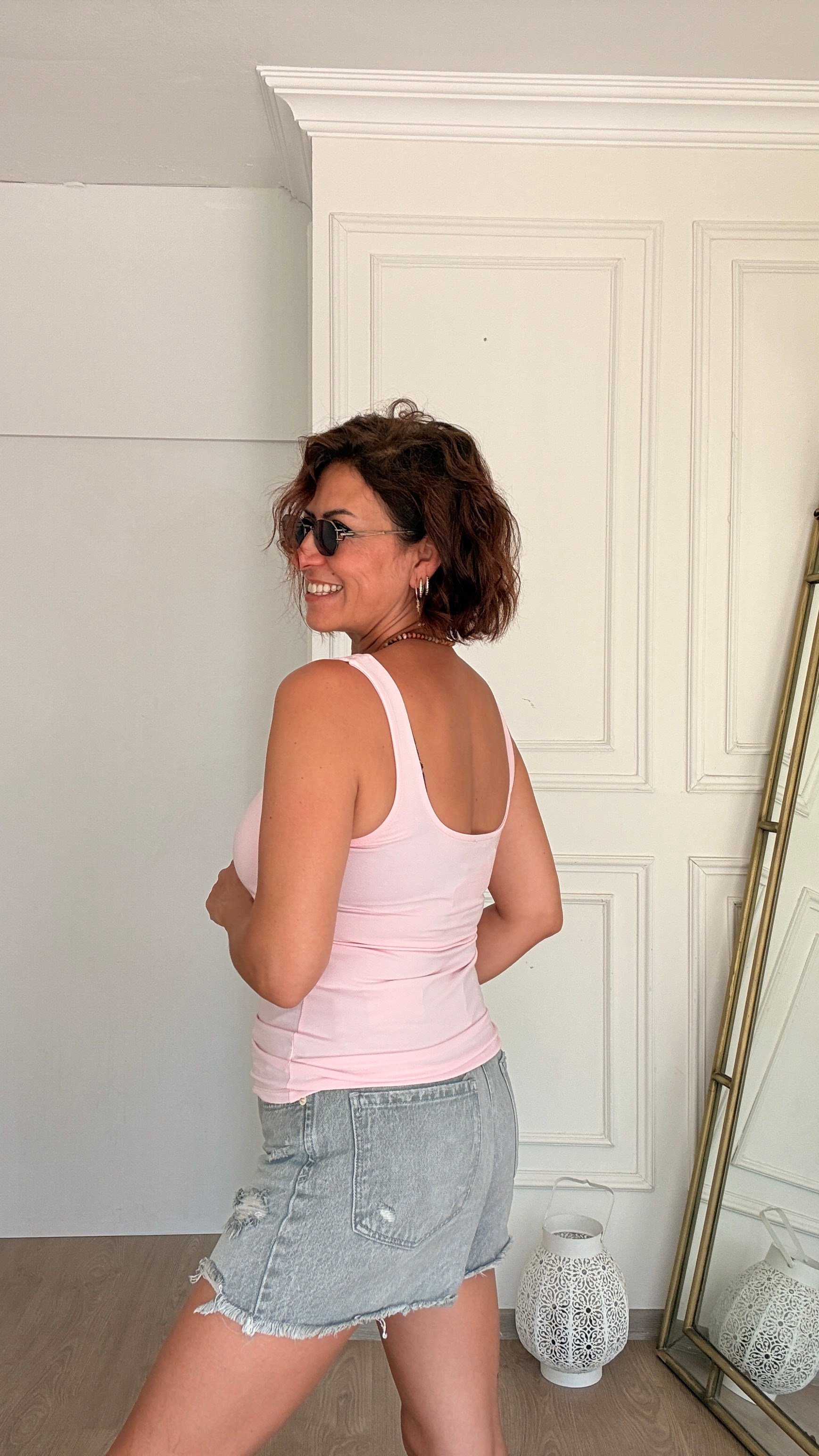 U Yaka Düz Atlet Pembe