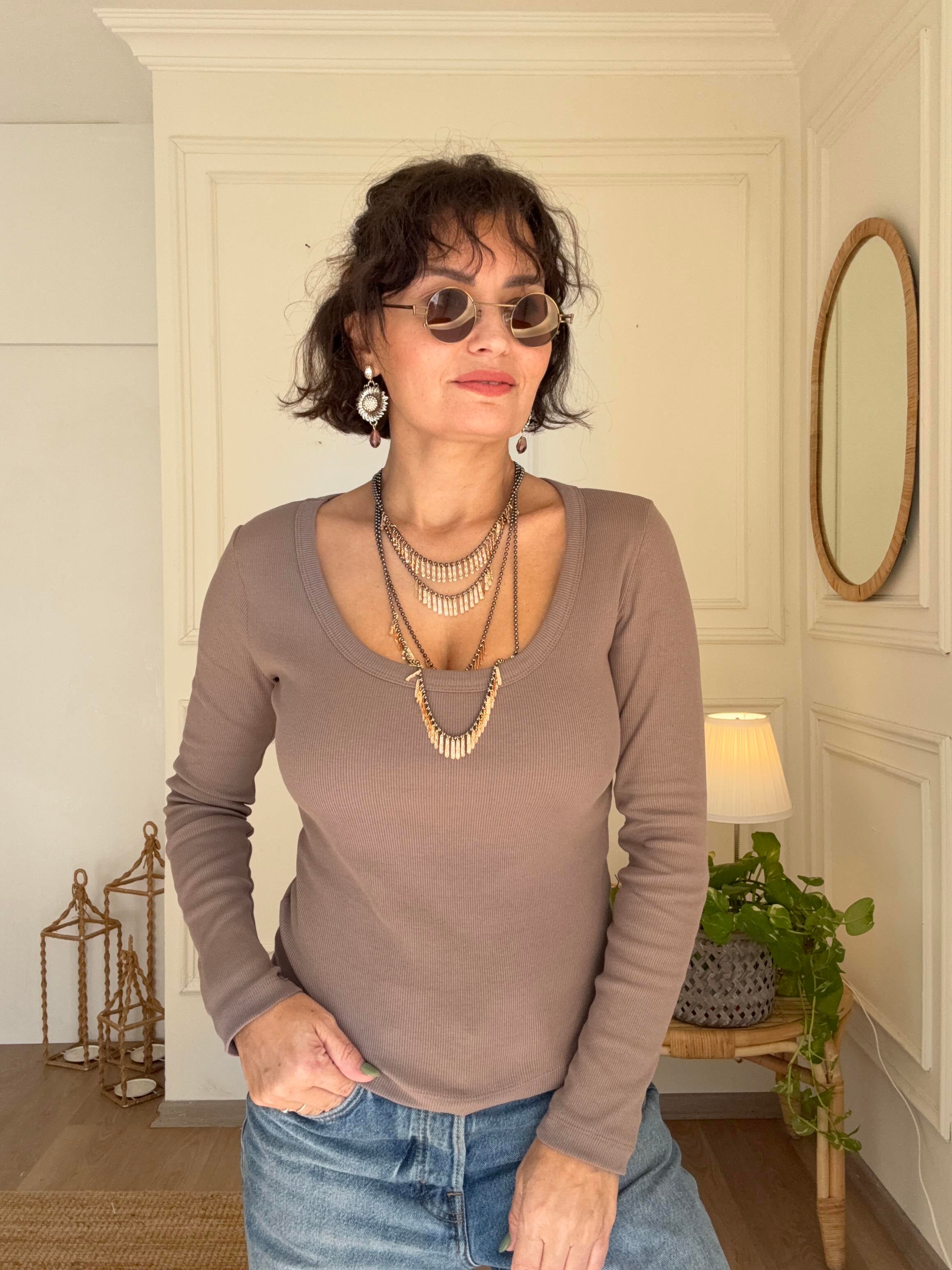 U Yaka Fitilli Uzun Kollu Body Vizon