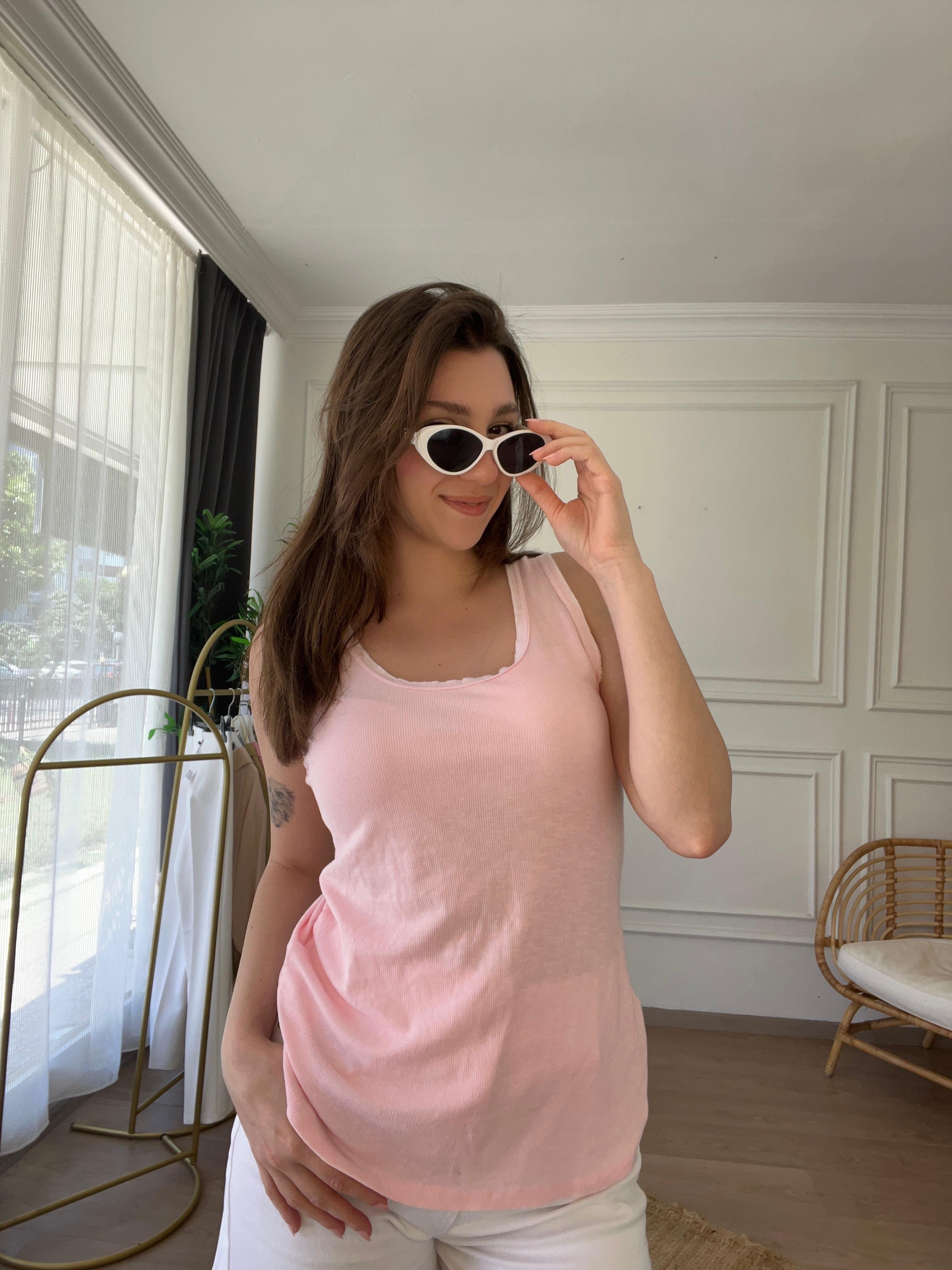 U Yaka Salaş Atlet Pudra Pembe
