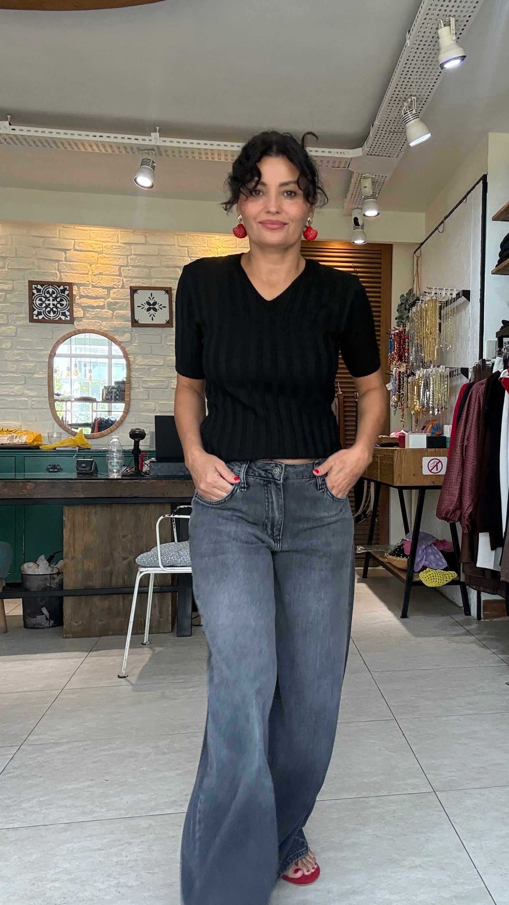 Ultra Wide Ankle Pantolon Gri