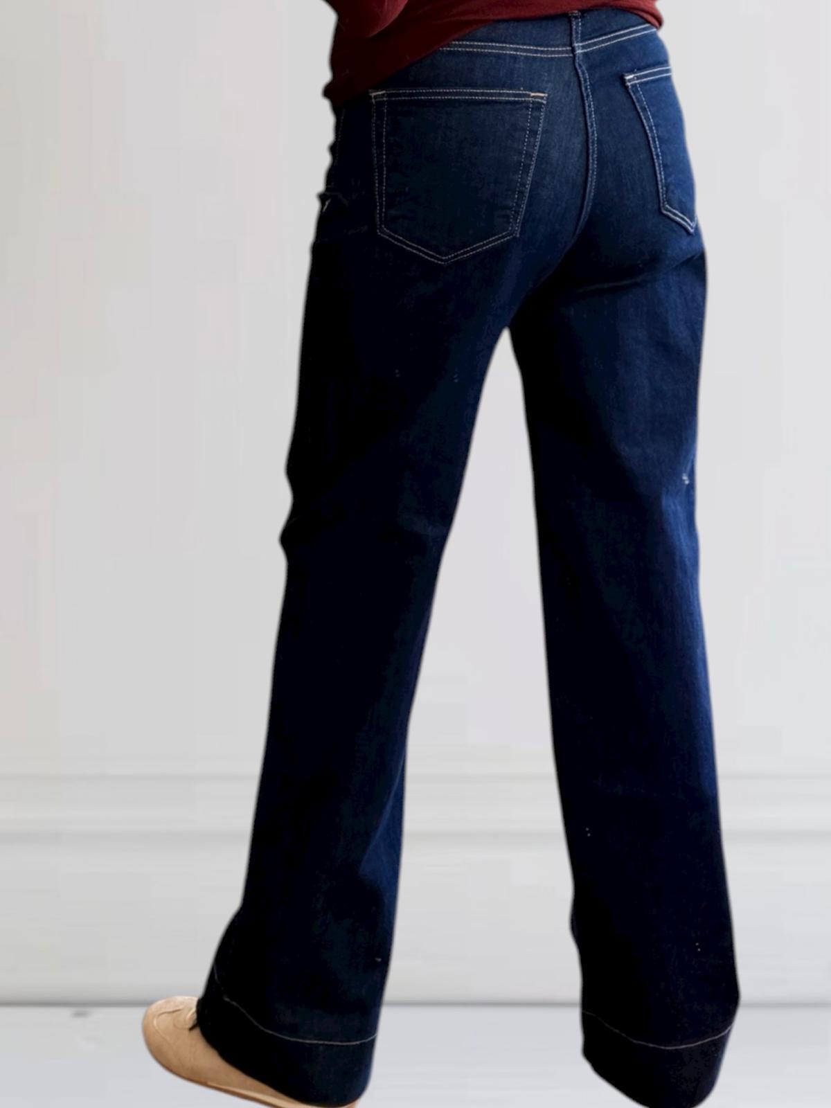 Üst Cepli Likralı Jean Pantolon lacivert