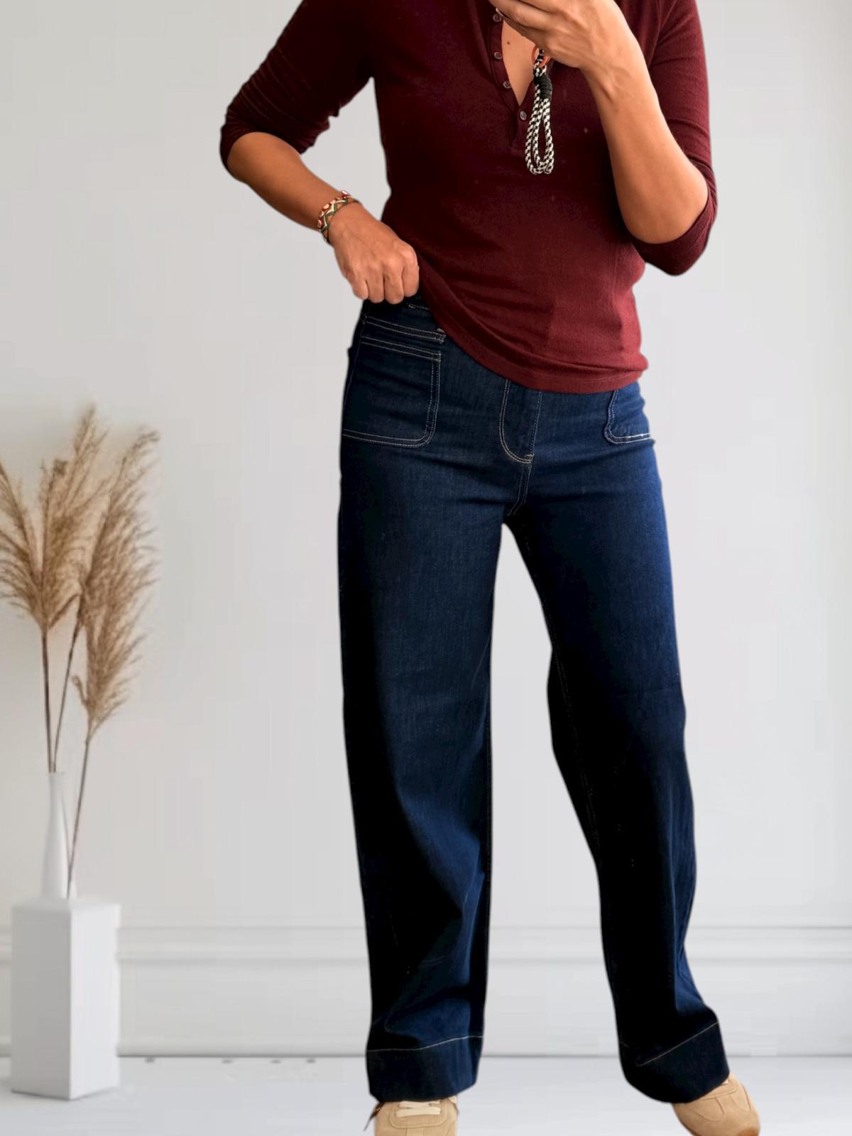 Üst Cepli Likralı Jean Pantolon lacivert