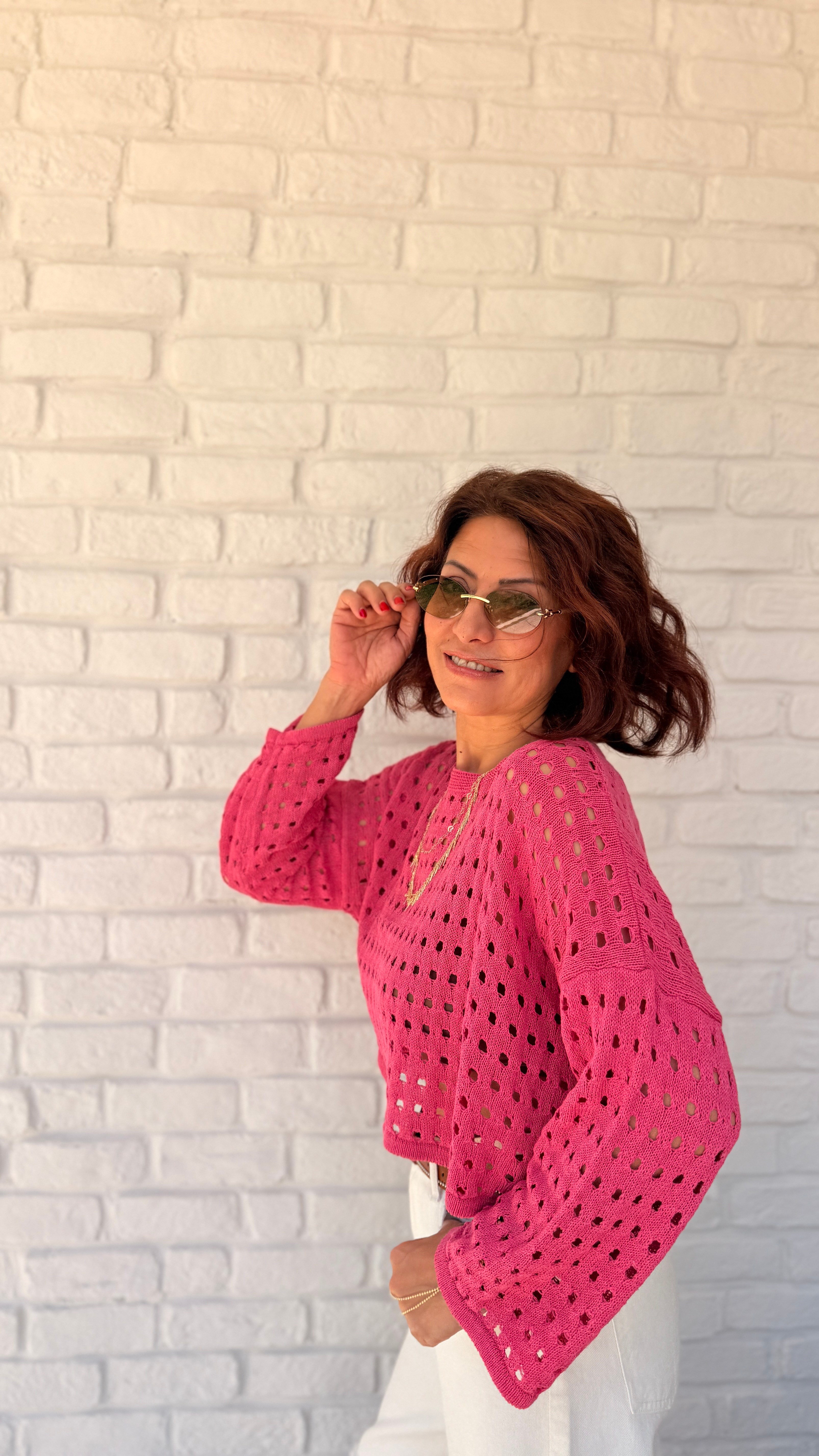 Uzun Kollu Crop Merserize Kazak Pembe