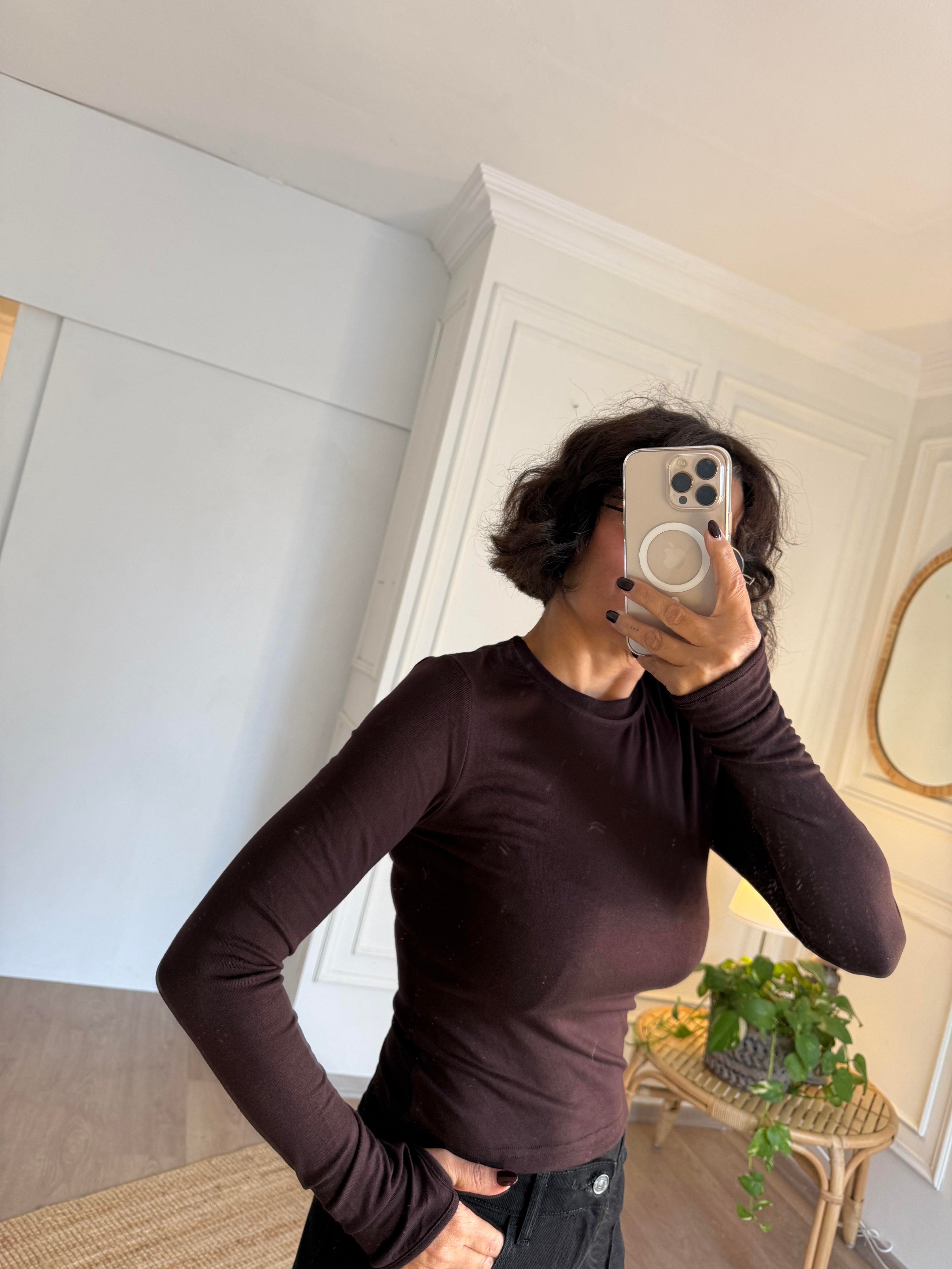 Uzun Kollu Parmak Geçmeli Body Kahverengi