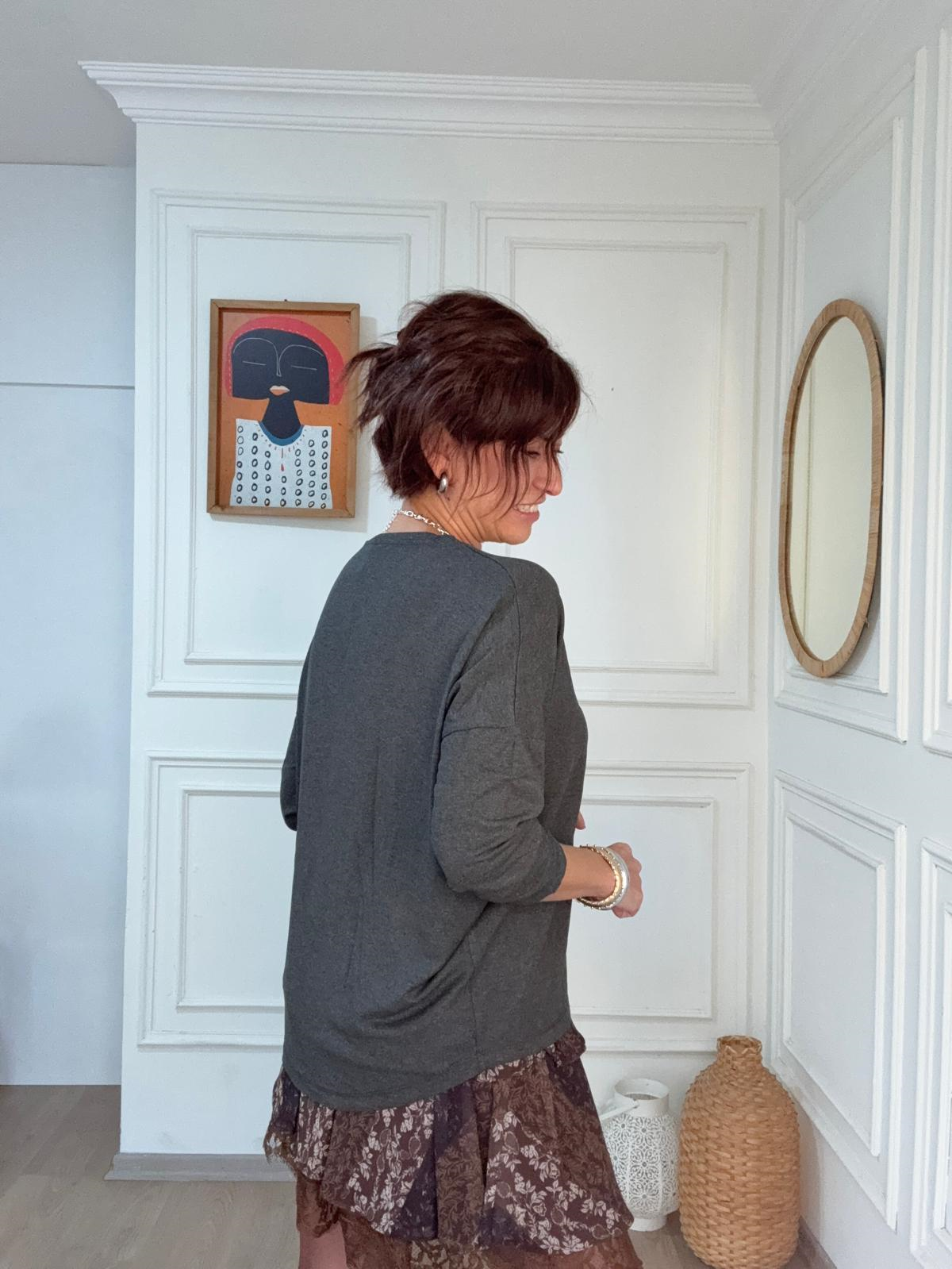 V yaka Salaş Model Bluz Antrasit