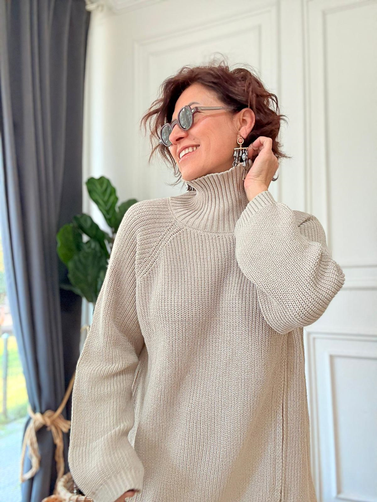 Yanı Fermuarlı Balıkçı Triko Taş Rengi