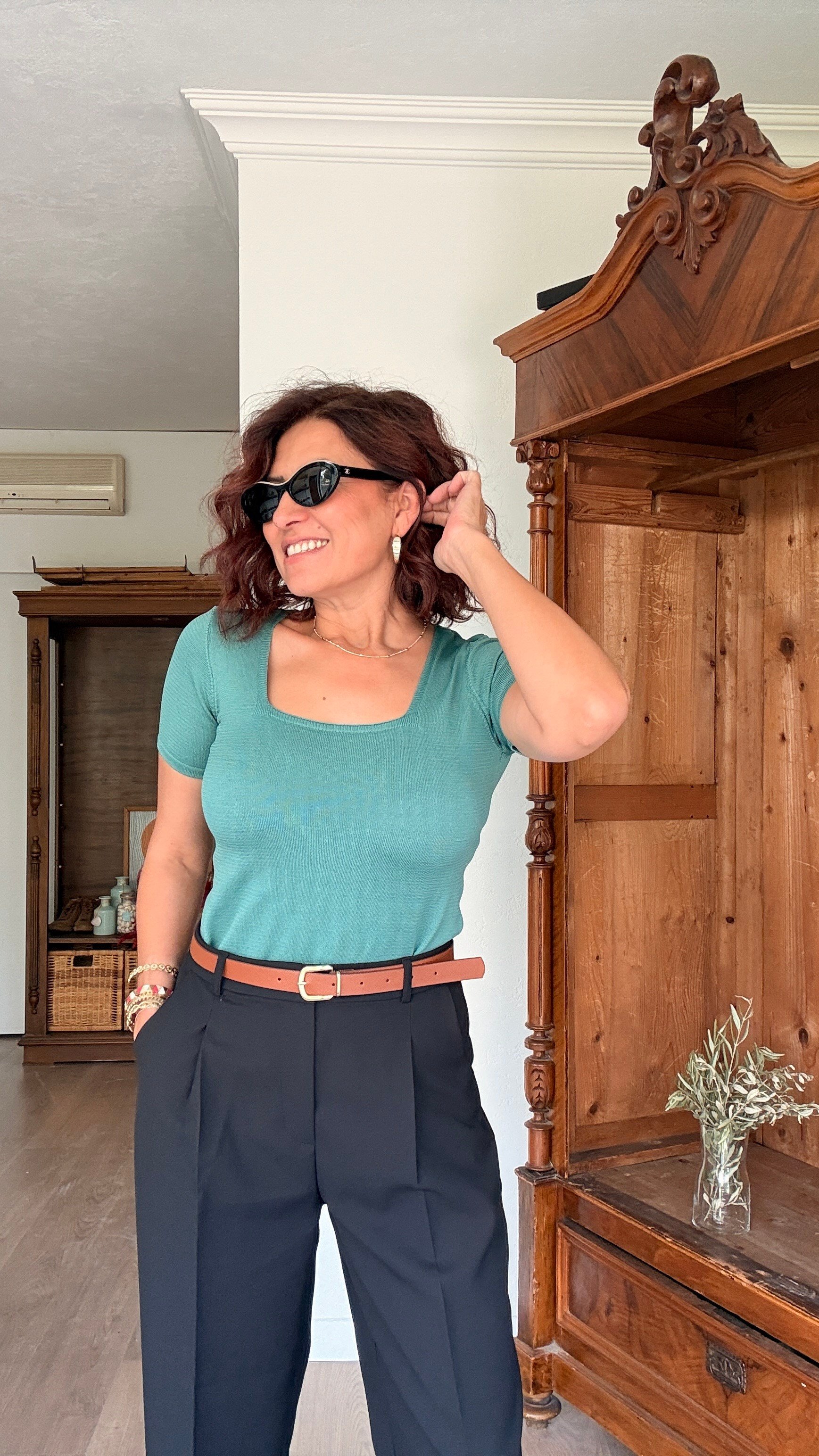 Yarım Kollu Kare Yaka Triko Mint Yeşili