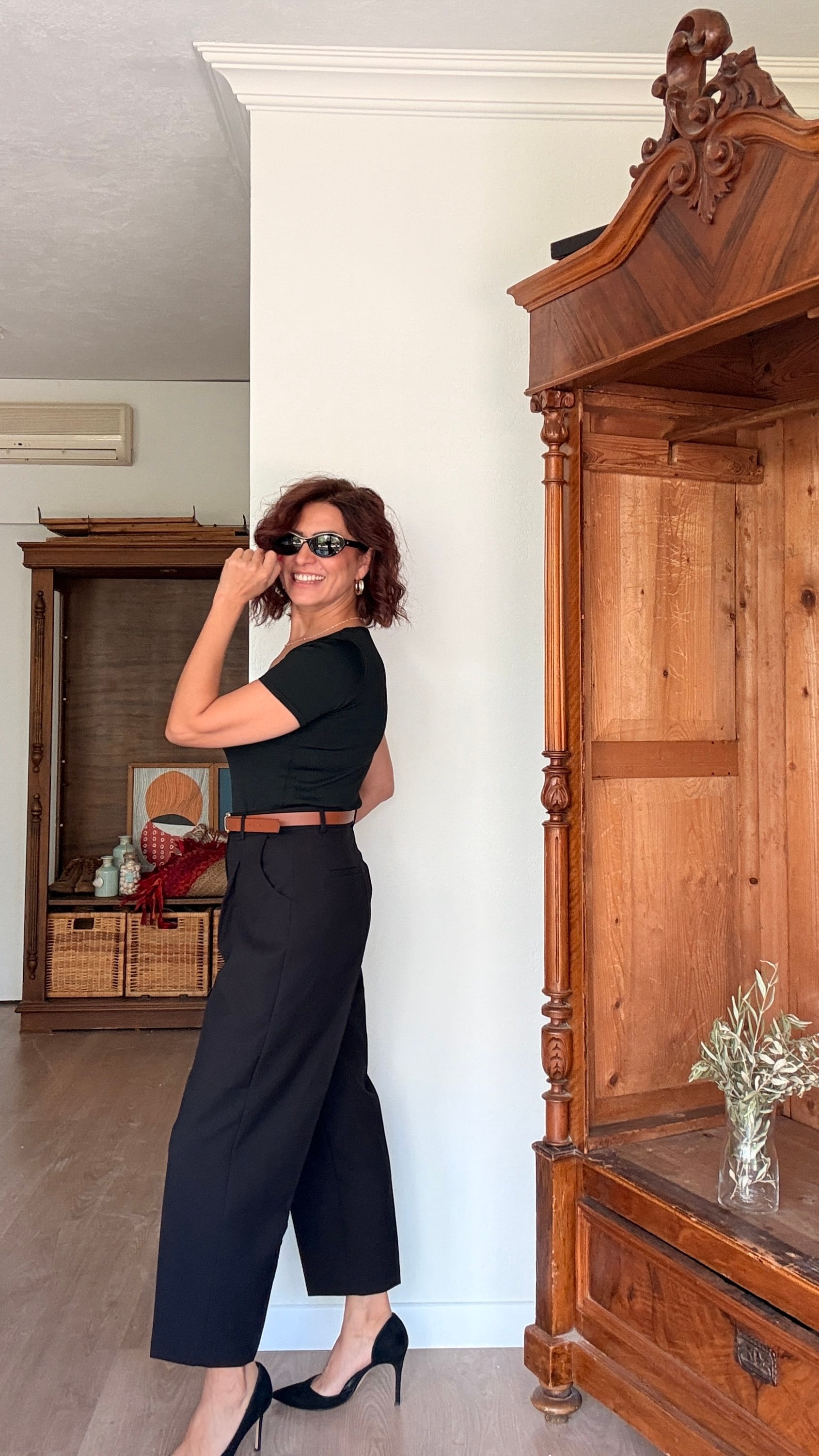 Yarım Kollu Kare Yaka Triko Siyah
