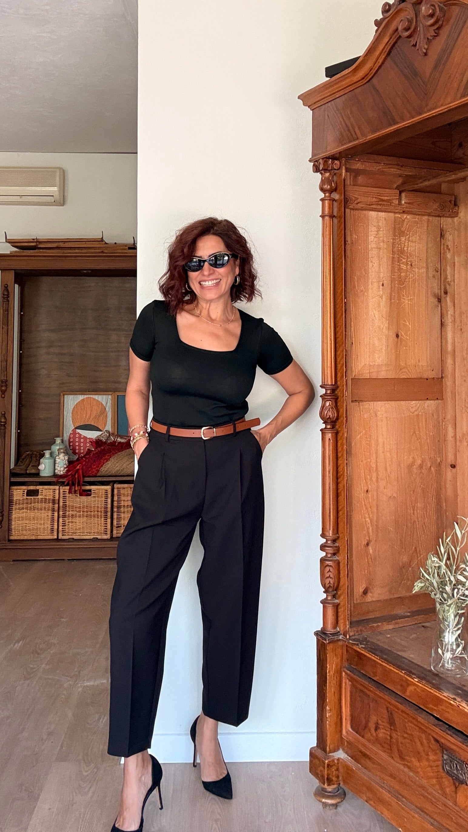 Yarım Kollu Kare Yaka Triko Siyah