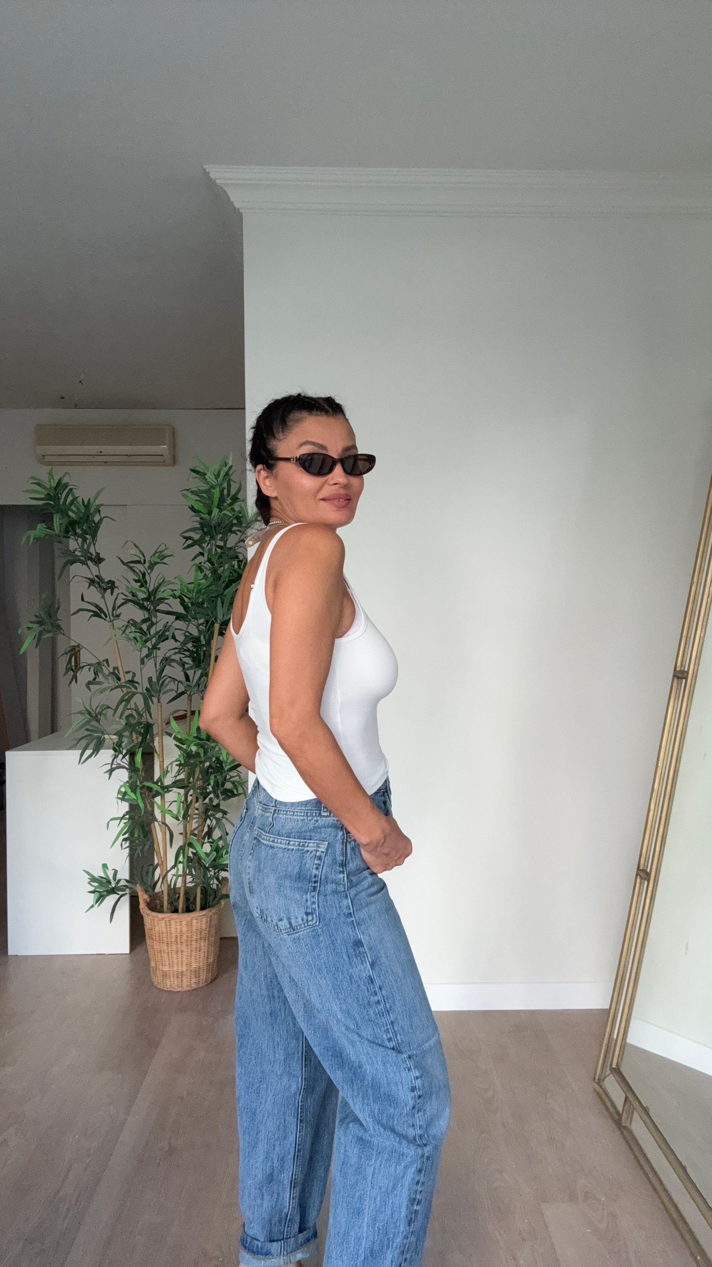 Yıkamalı Mom Jean Lacivert