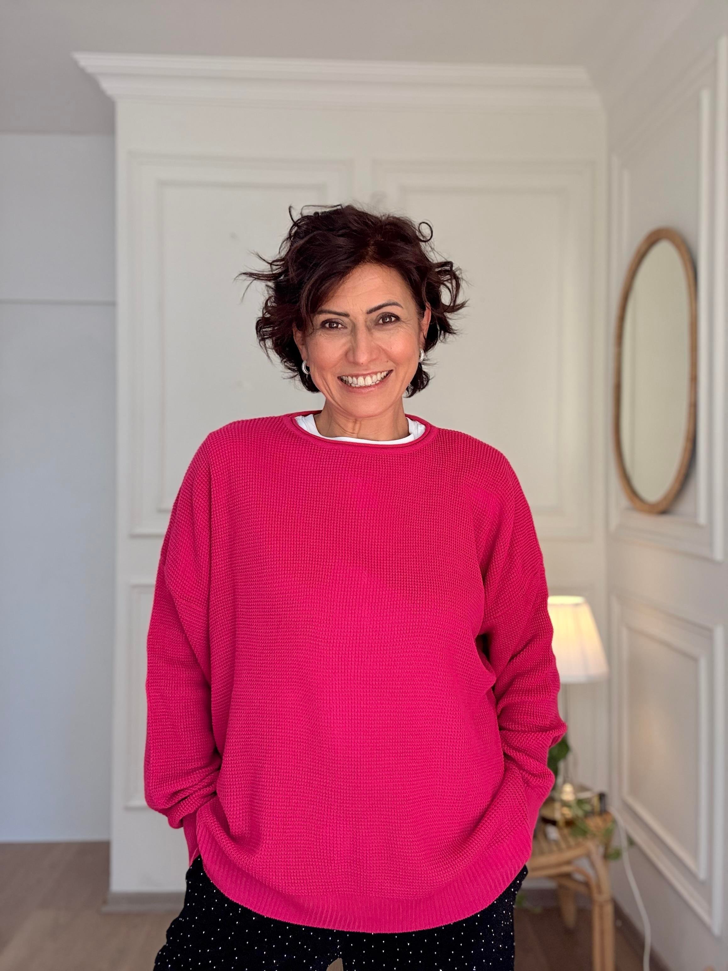 Yırtmaçlı Salaş Triko Fuşya