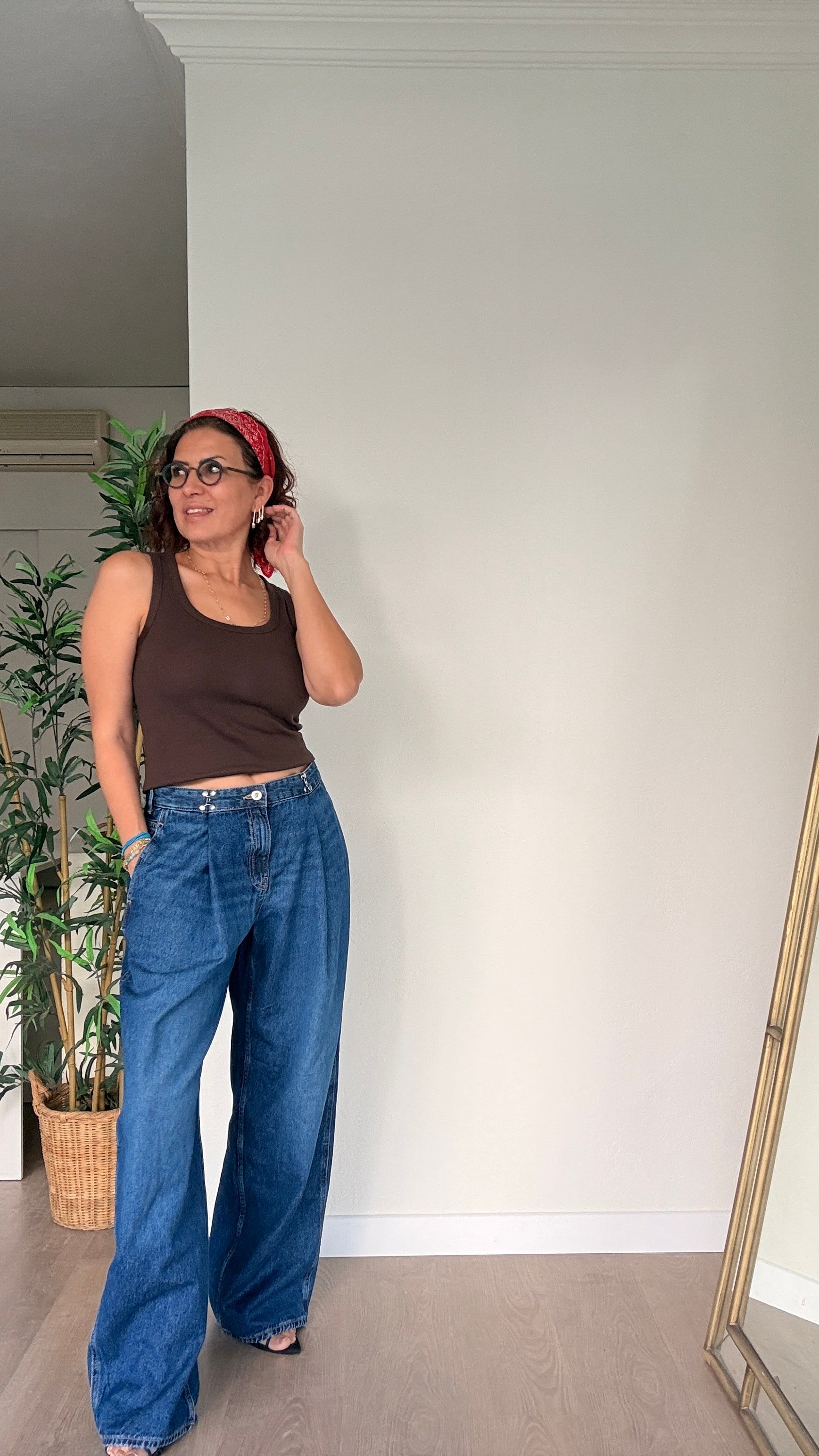 Yüksek Bel Kancalı Loose Fit Jean