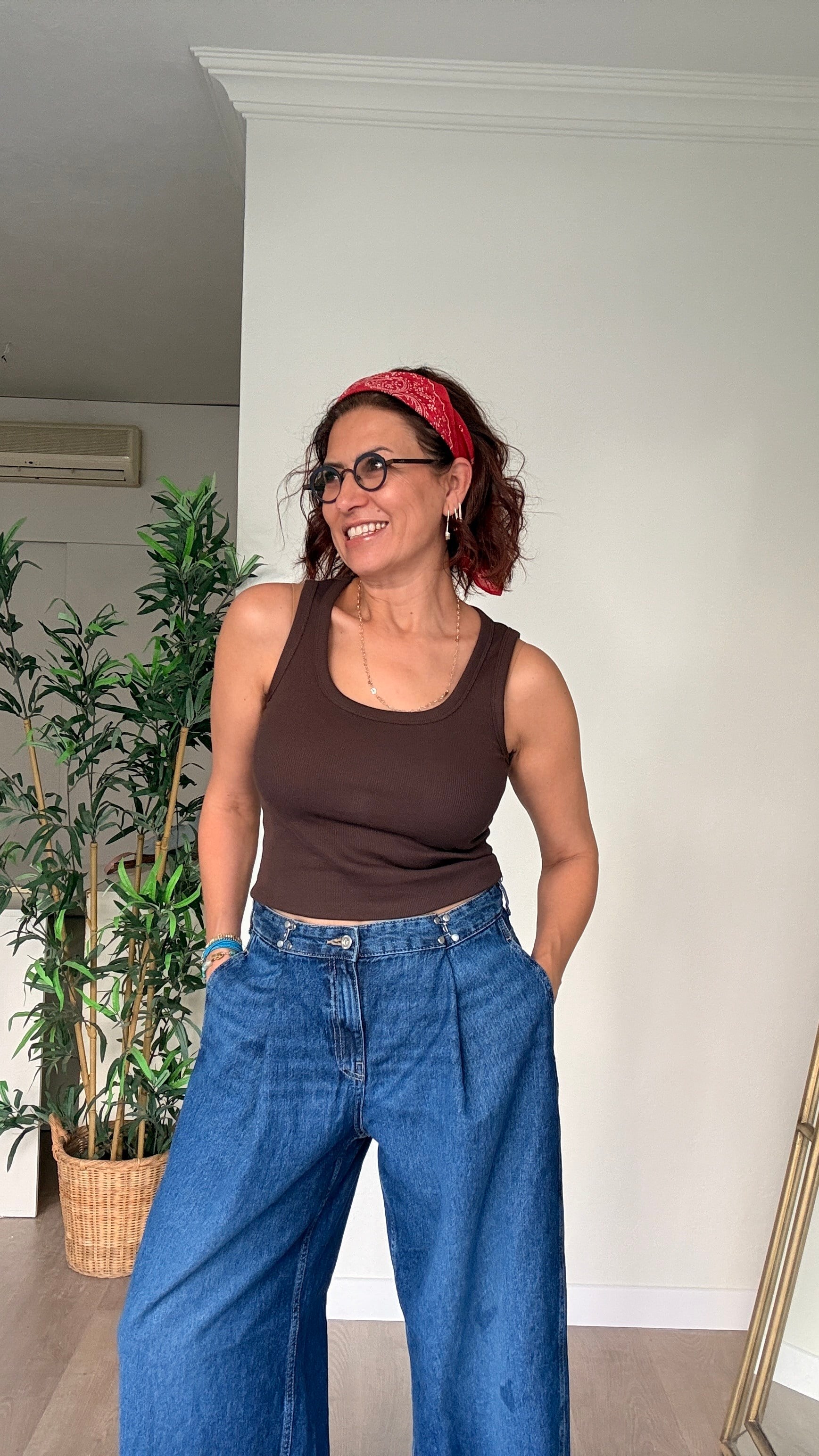 Yüksek Bel Kancalı Loose Fit Jean