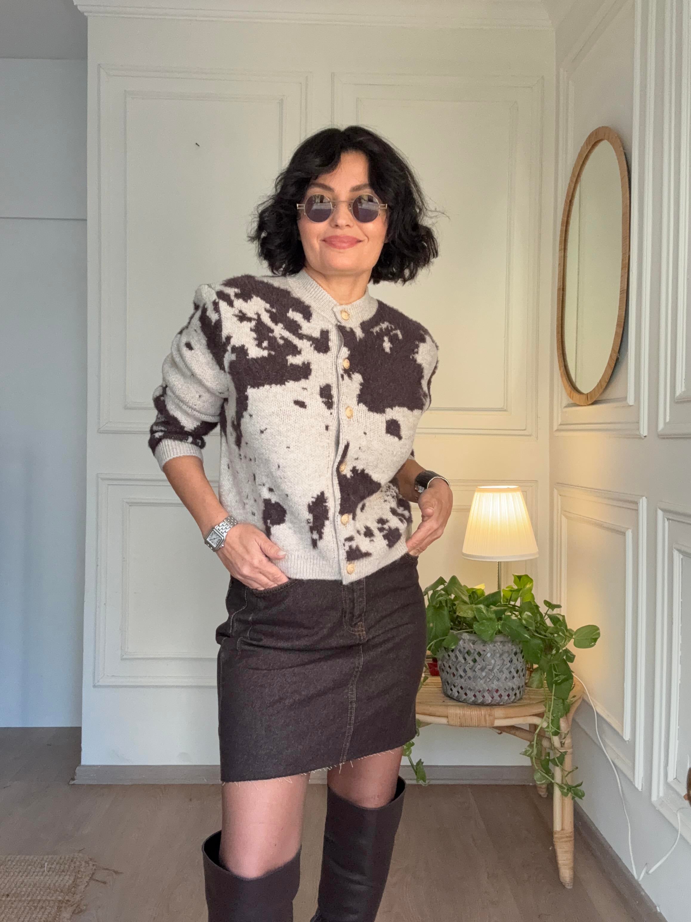 Yüksek Bel Kemerli Denim Etek Kahverengi