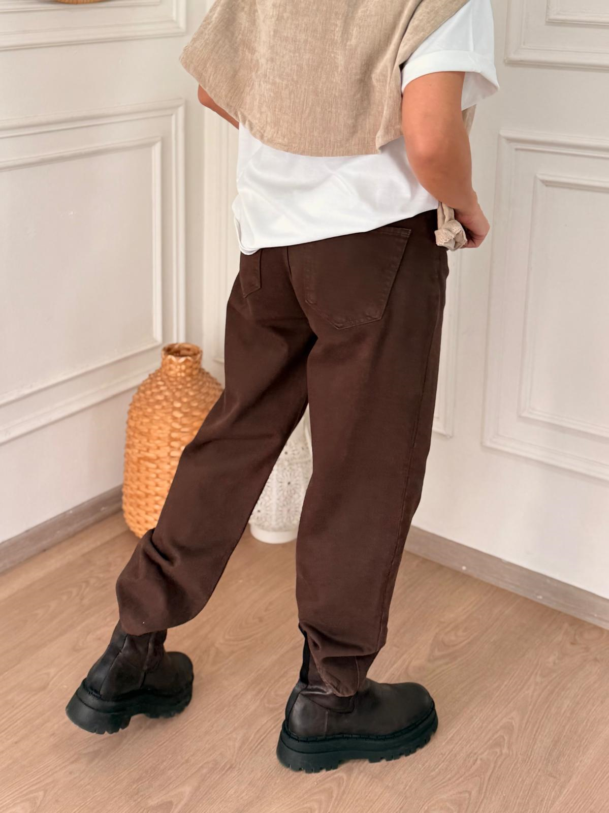 Yüksek Bel Mom Jean Kahverengi