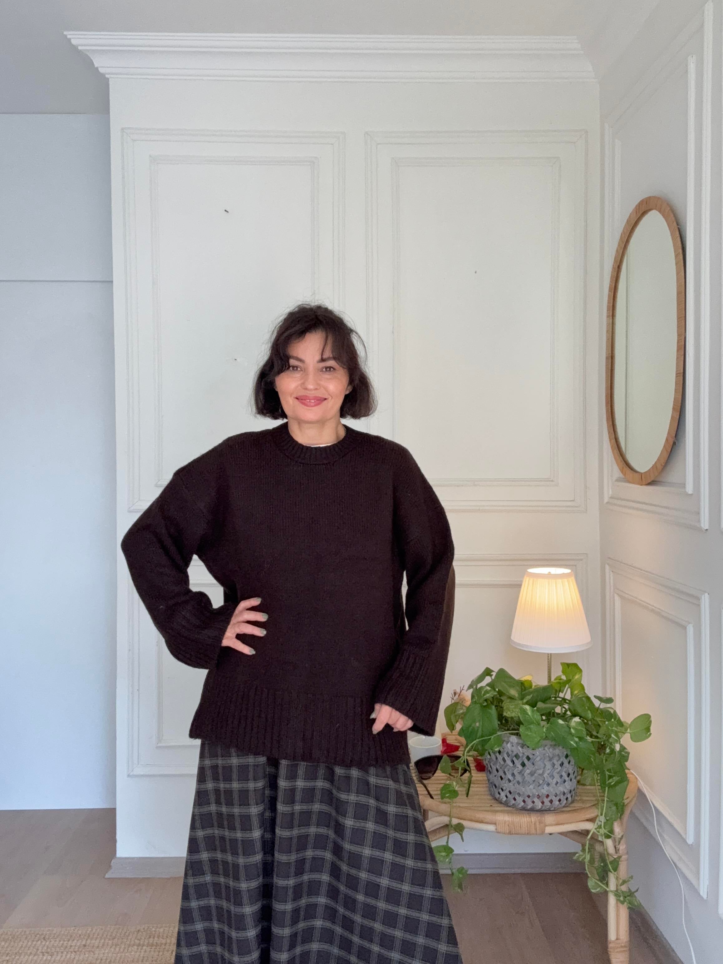 Yumoş  Kalın Kazak Oversize Kahverengi