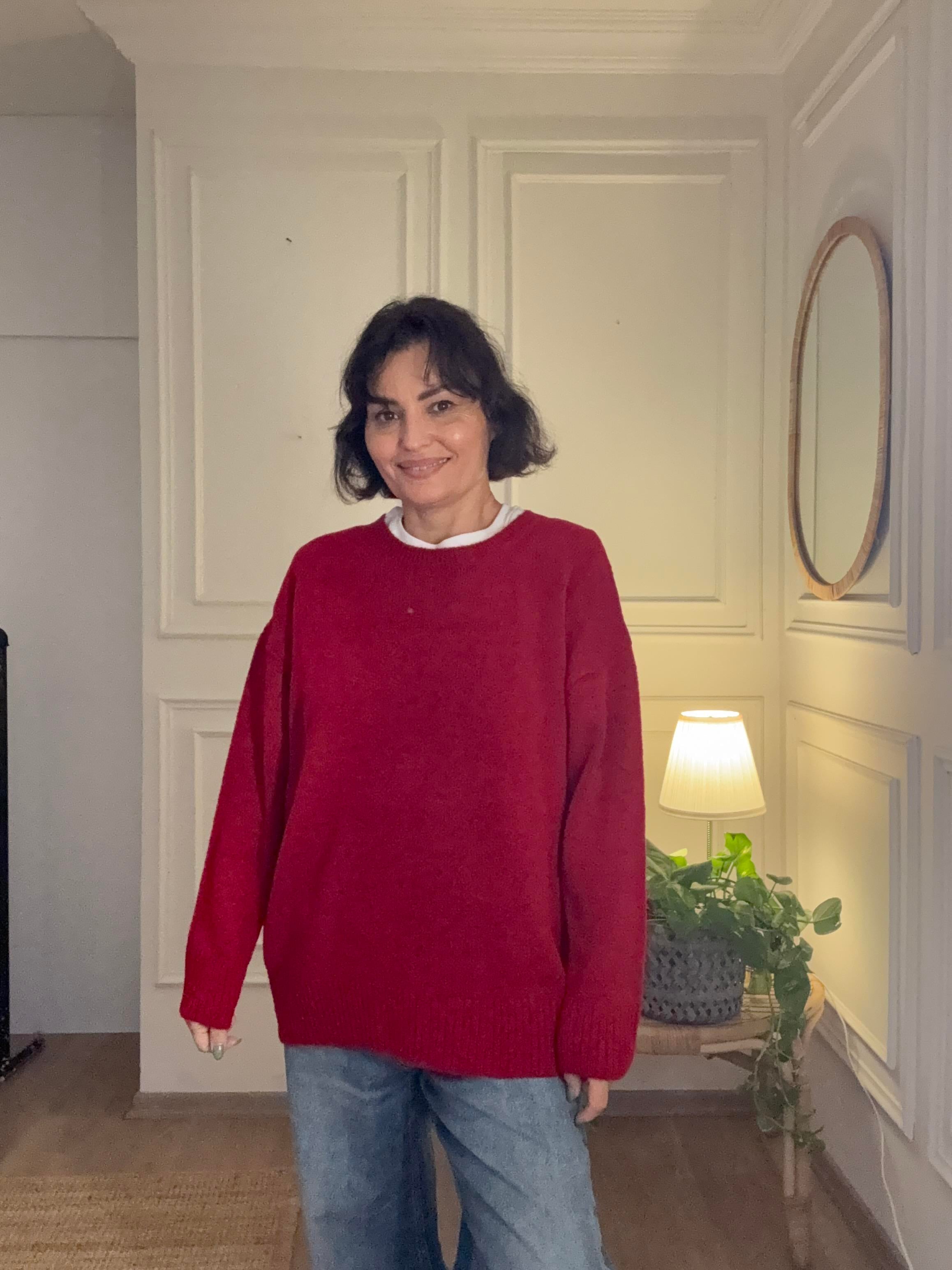 Yumoş Kazak Oversize Kırmızı