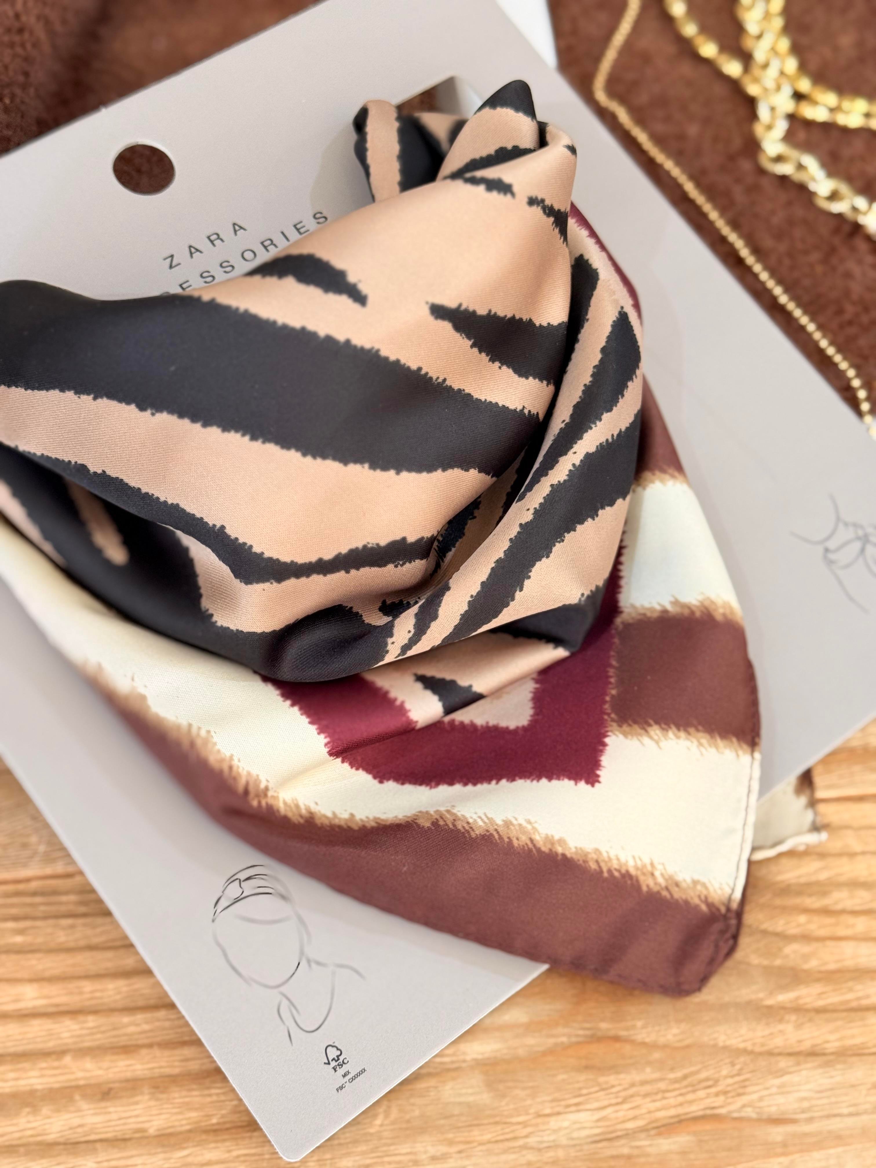 Z-R Fular Kahverengi Zebra Desen