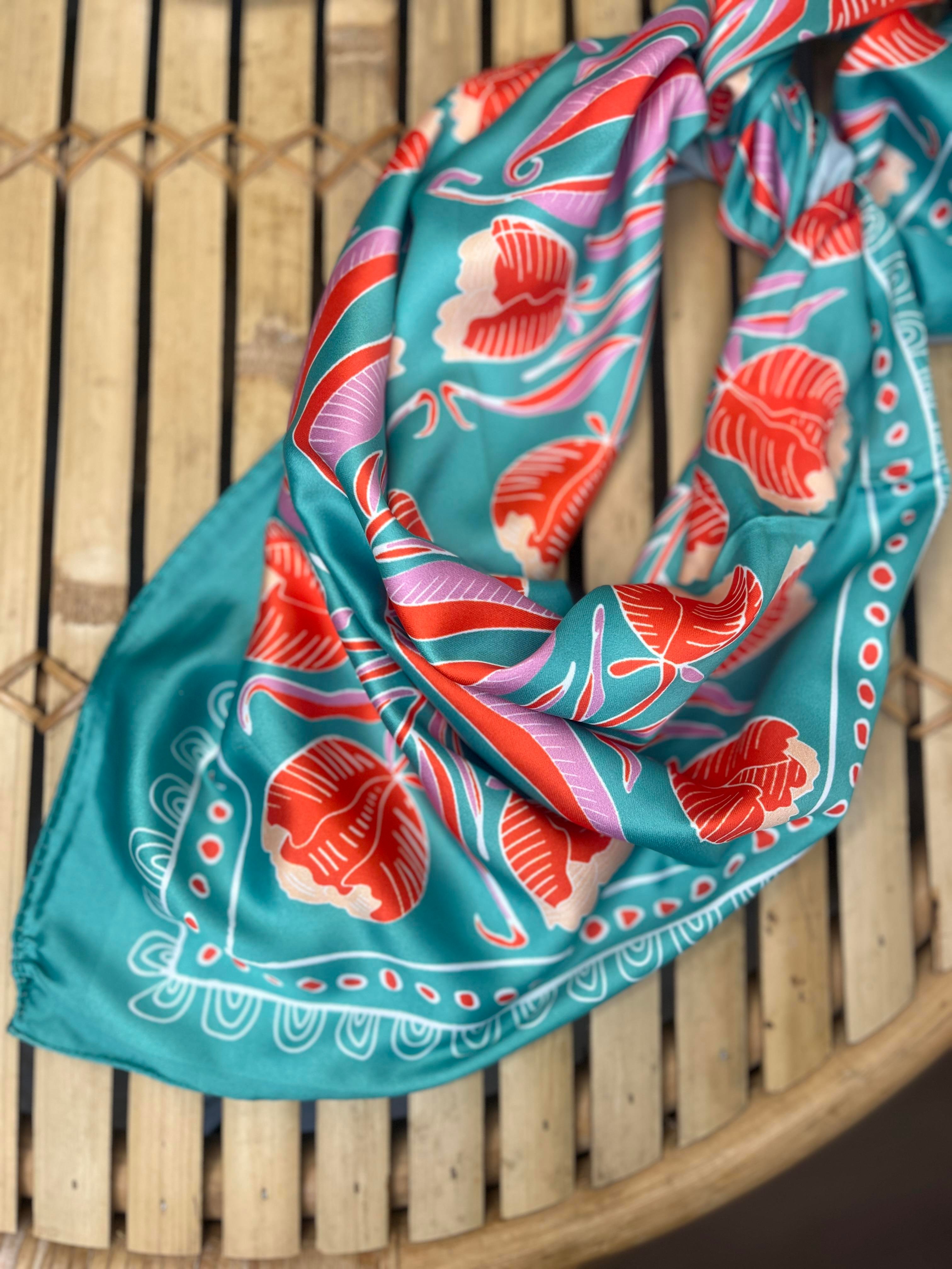 Z-R Saten Fular 65*65 cm Desenli Yeşil