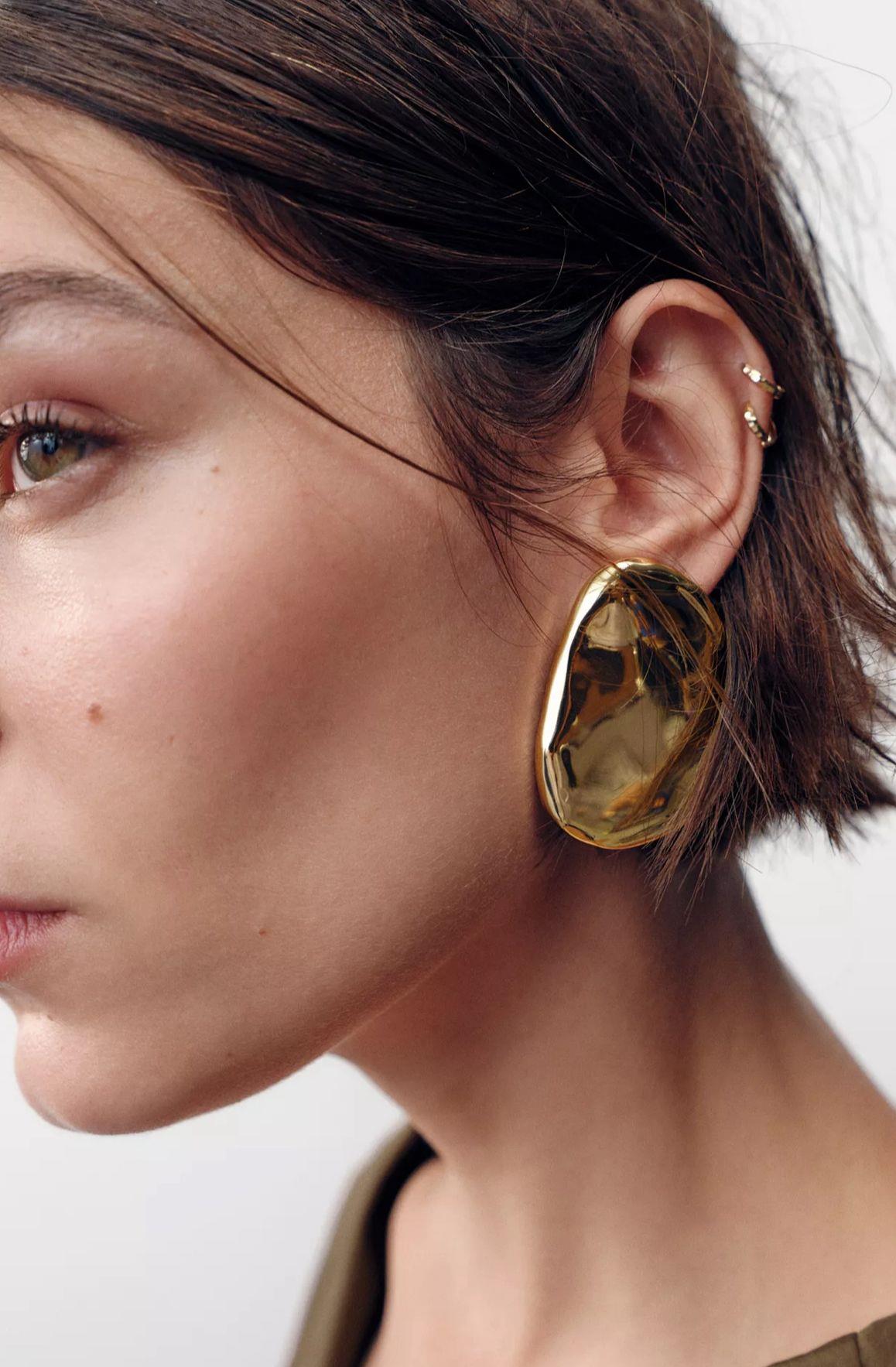 Zra Gold Oval Plaka Küpe