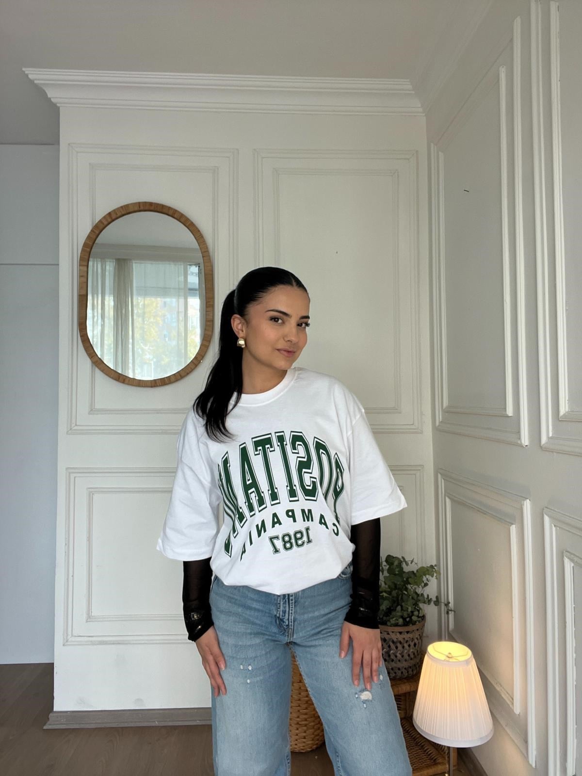 ZRA Oversize Yazılı Tshirt Beyaz