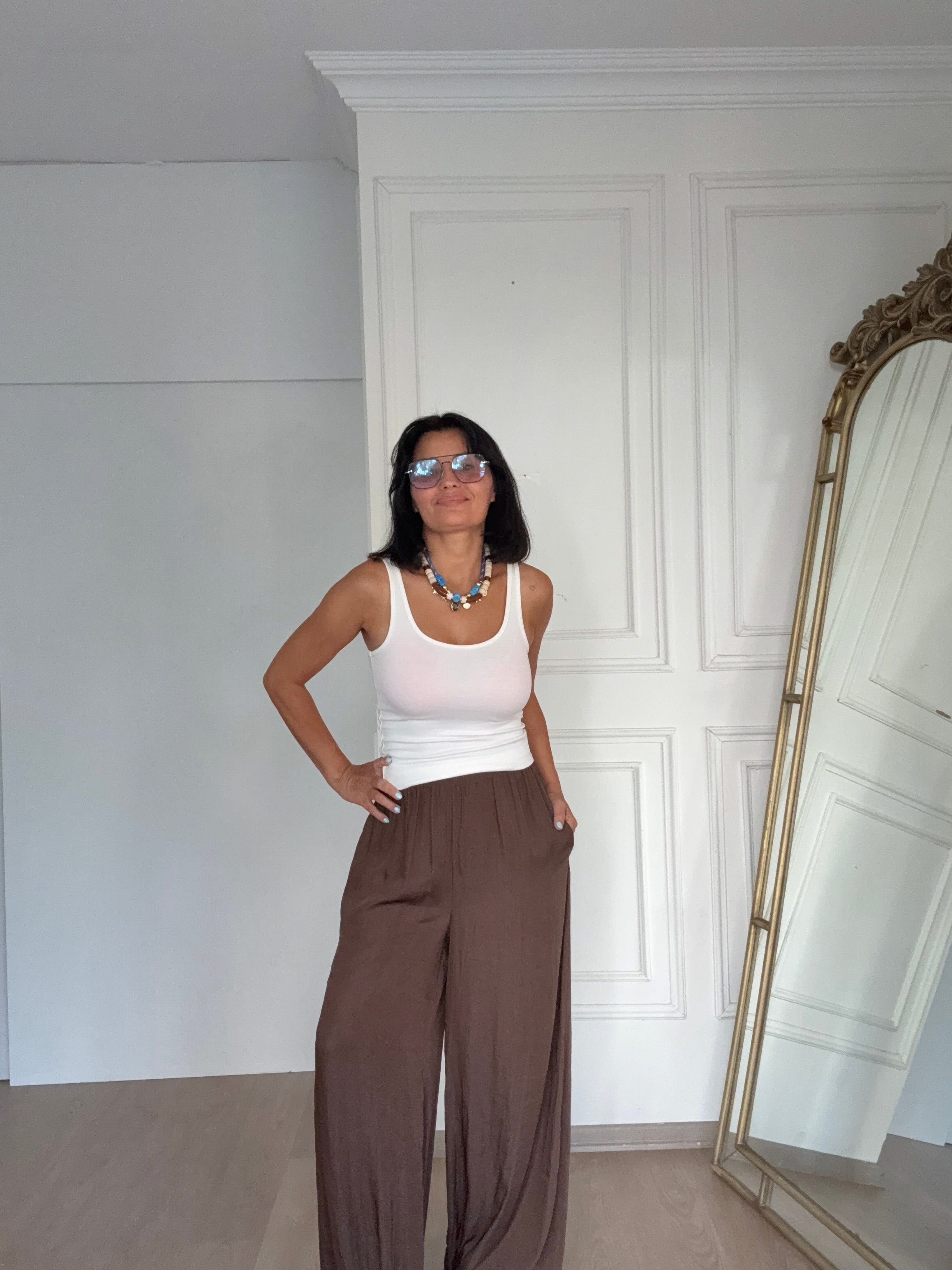 Zra salaş saten pantolon kahverengi