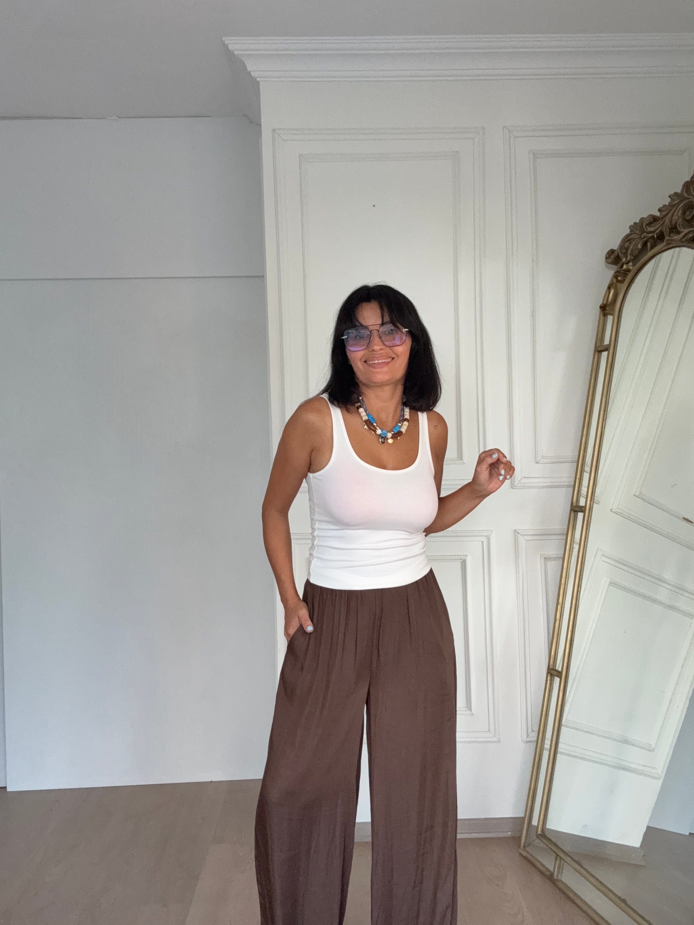 Zra salaş saten pantolon kahverengi