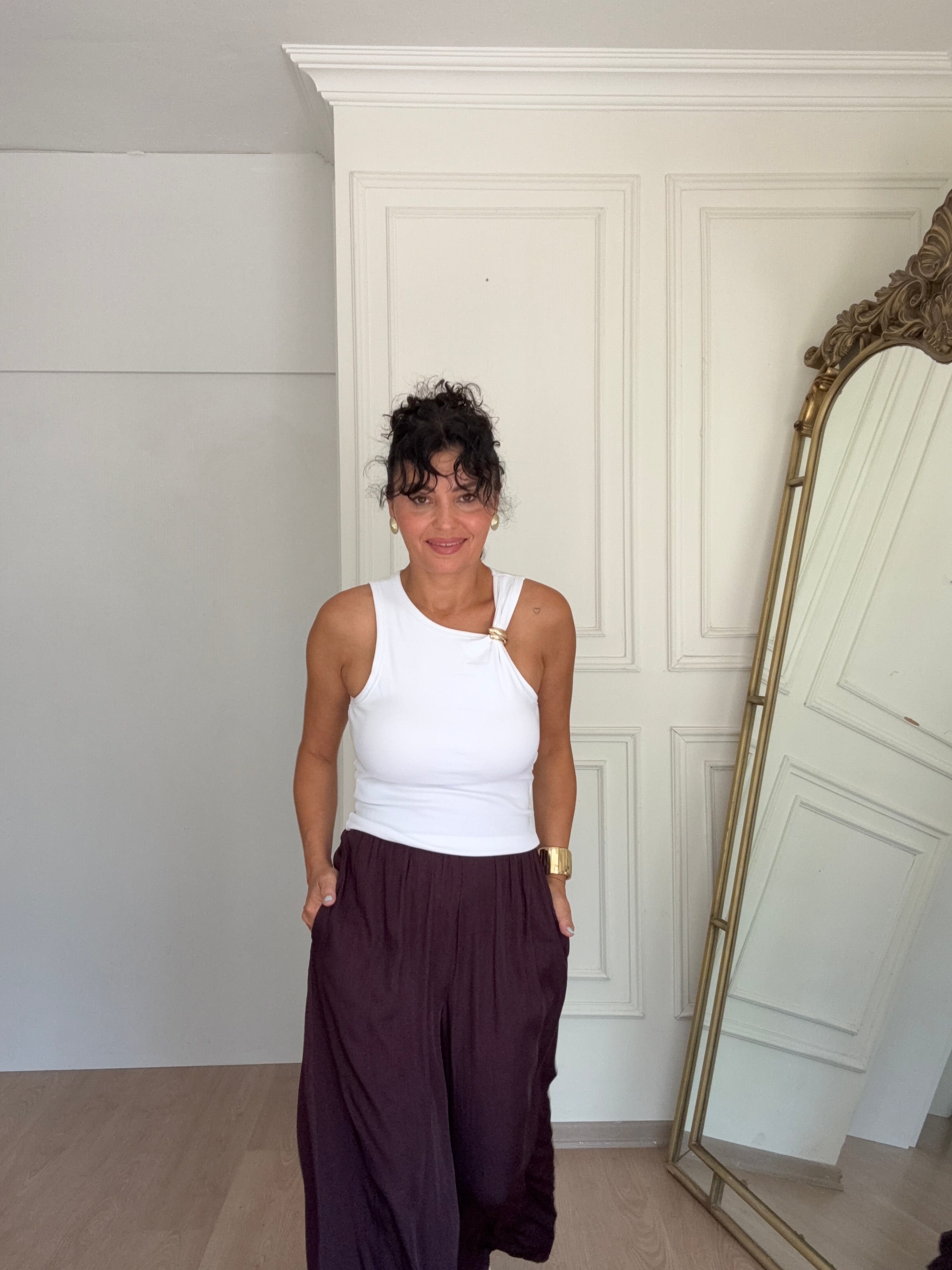 Zra salaş saten pantolon mürdüm