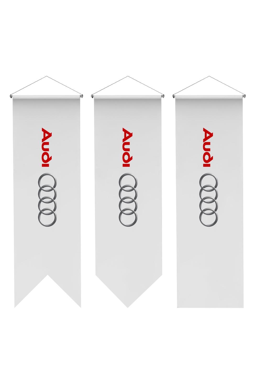 Audi Logolu Kırlangıç Bayrak 100x300 cm 1.Sınıf Saten Kumaş