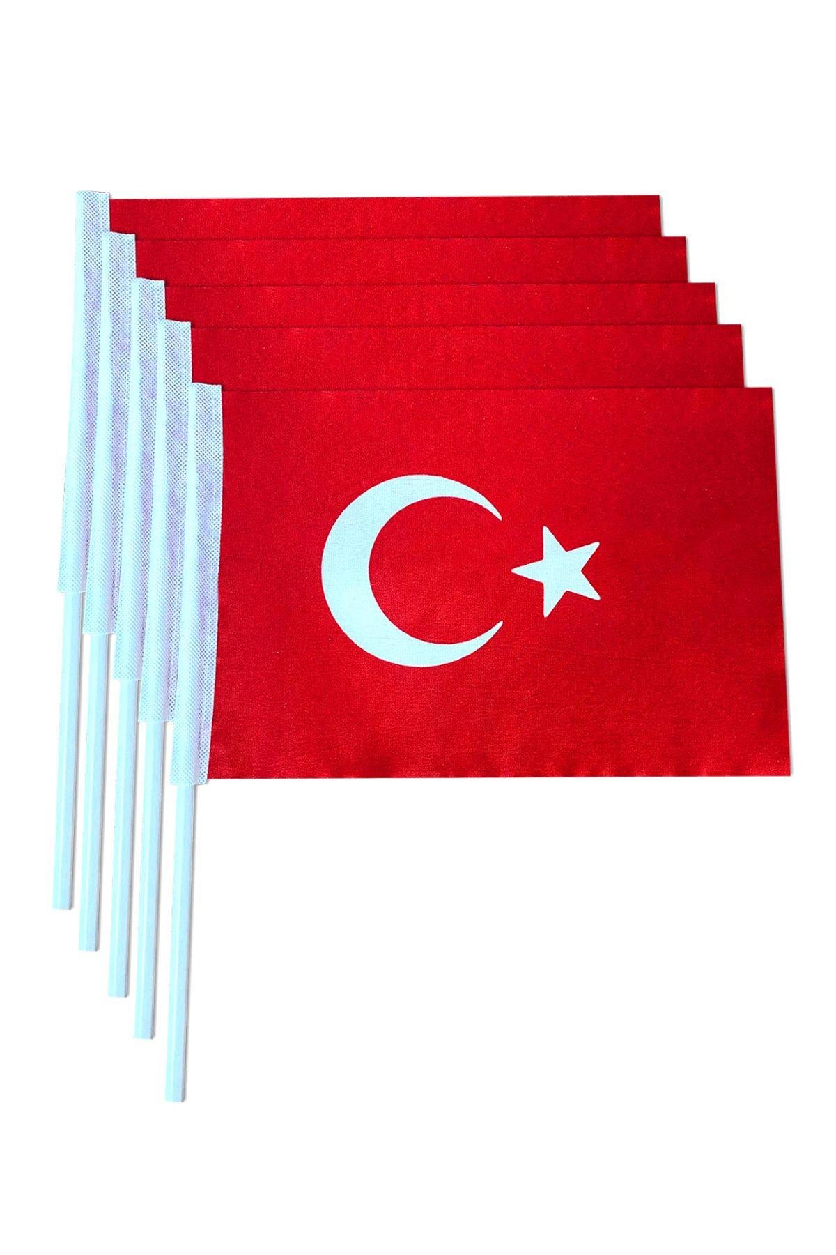 Sopalı Türk Bayrağı 20x30 cm (50 Adet) 1.Kalite Alpaka Kumaş