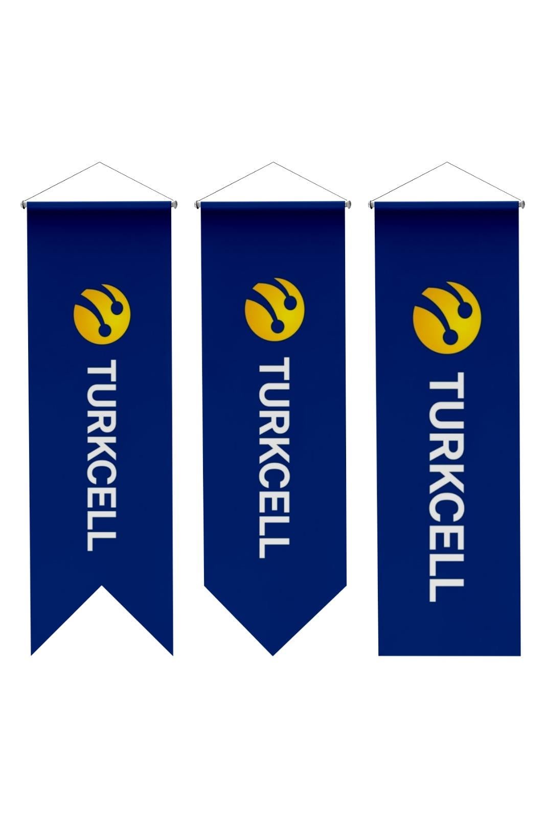 Turkcell Logolu Kırlangıç Bayrak 75x200 cm 1.Sınıf Saten Kumaş