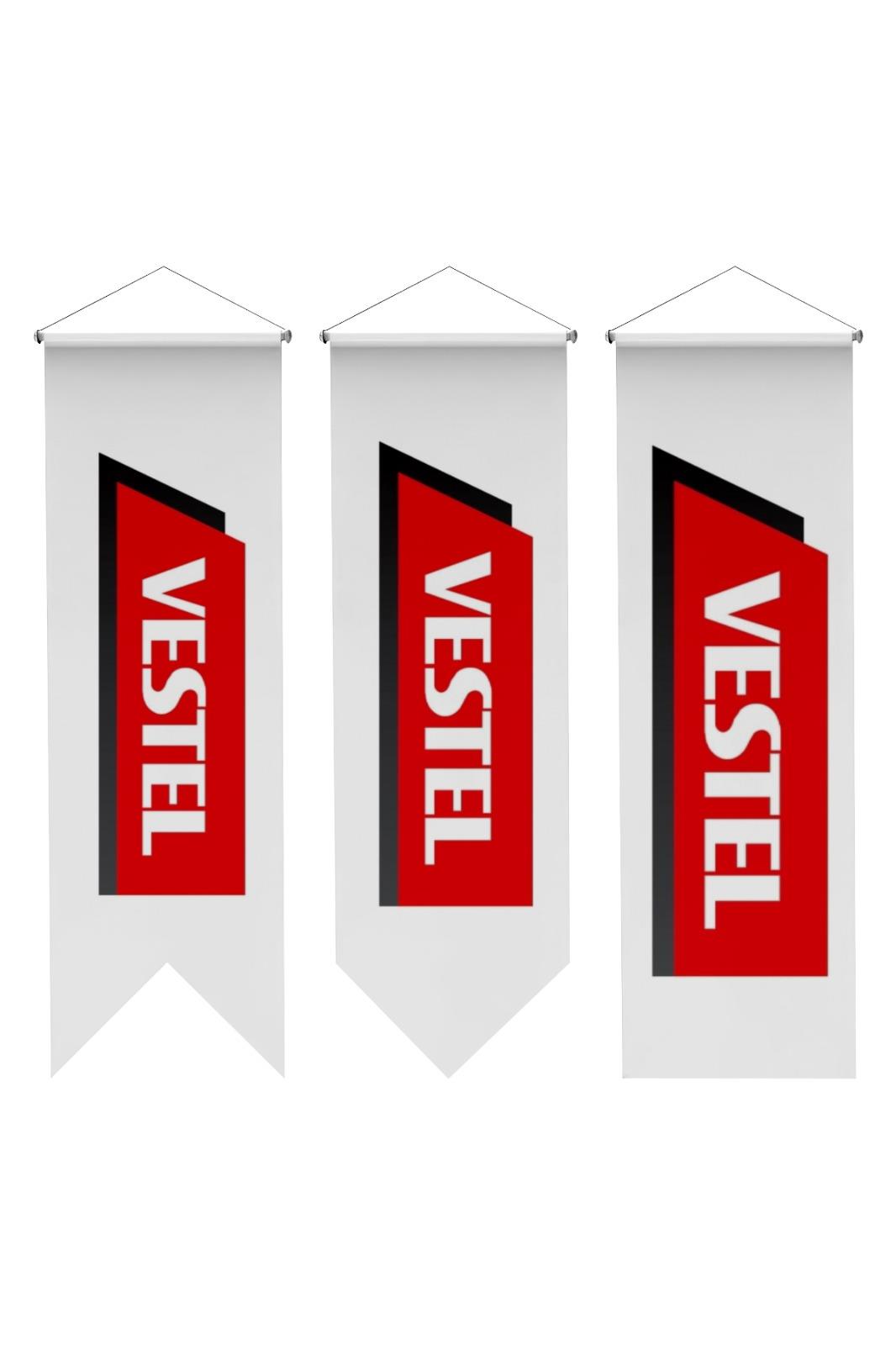 Vestel Logolu Kırlangıç Bayrak 100x300 cm 1.Sınıf Saten Kumaş