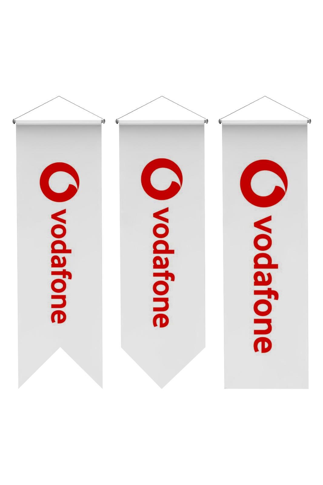 Vodafone Logolu Kırlangıç Bayrak 100x300 cm 1.Sınıf Saten Kumaş